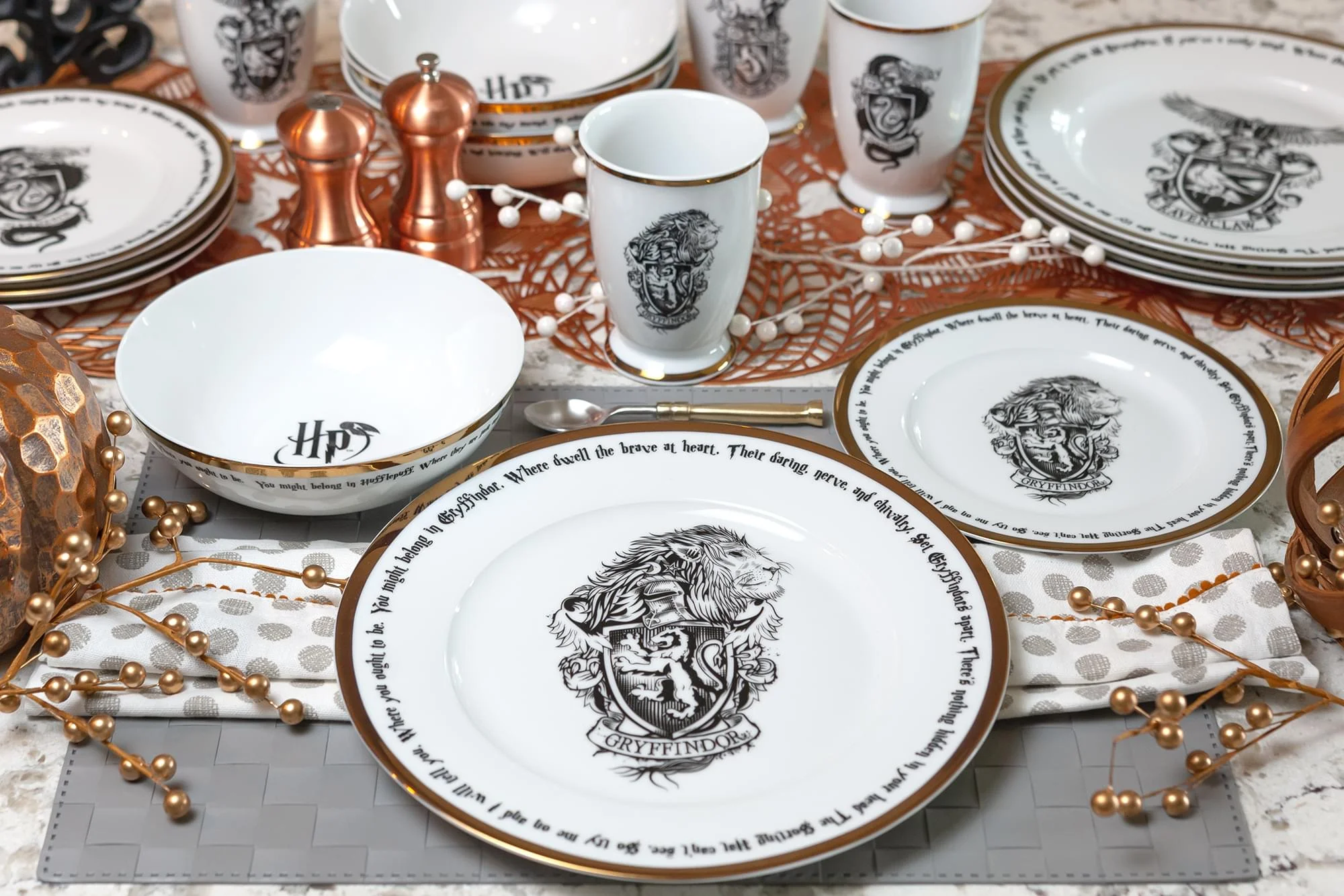 Harry Potter Hogwarts House Logos 16-Piece Ceramic Dinnerware Set