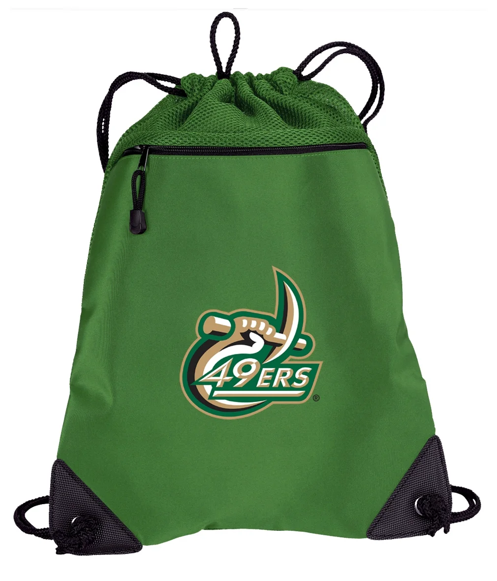 University of North Carolina Charlotte Drawstring Bag TWO SECTION UNCC UNC Charlotte Cinch Backpack Pack - Unique Mesh & Microfiber Sections