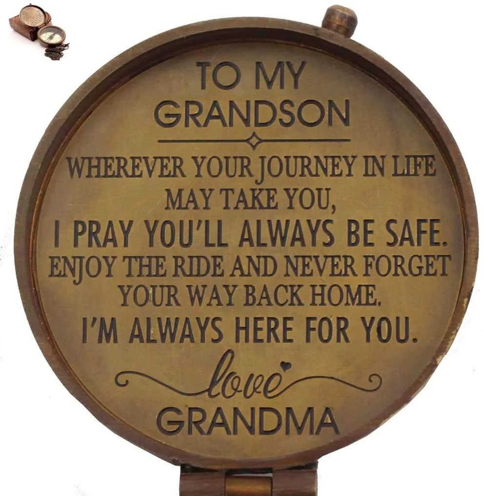 RII Pocket Brass Compass, Nautical Navy Compass for Camping, Travelling, Hiking, Boating, Gift Compass for Wedding, Birthday, Anniversary, Graduation, to Grandson with Imprinted Leather Case…