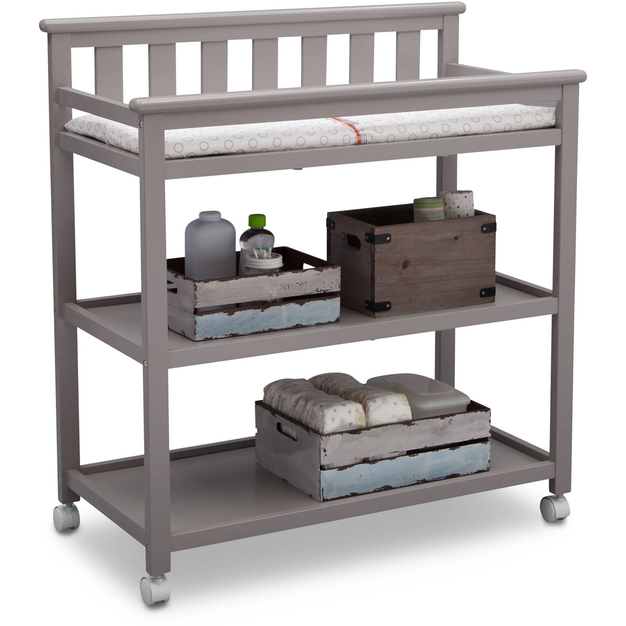 Delta Children Flat Top Changing Table with Casters, Greenguard Gold Certified, Grey