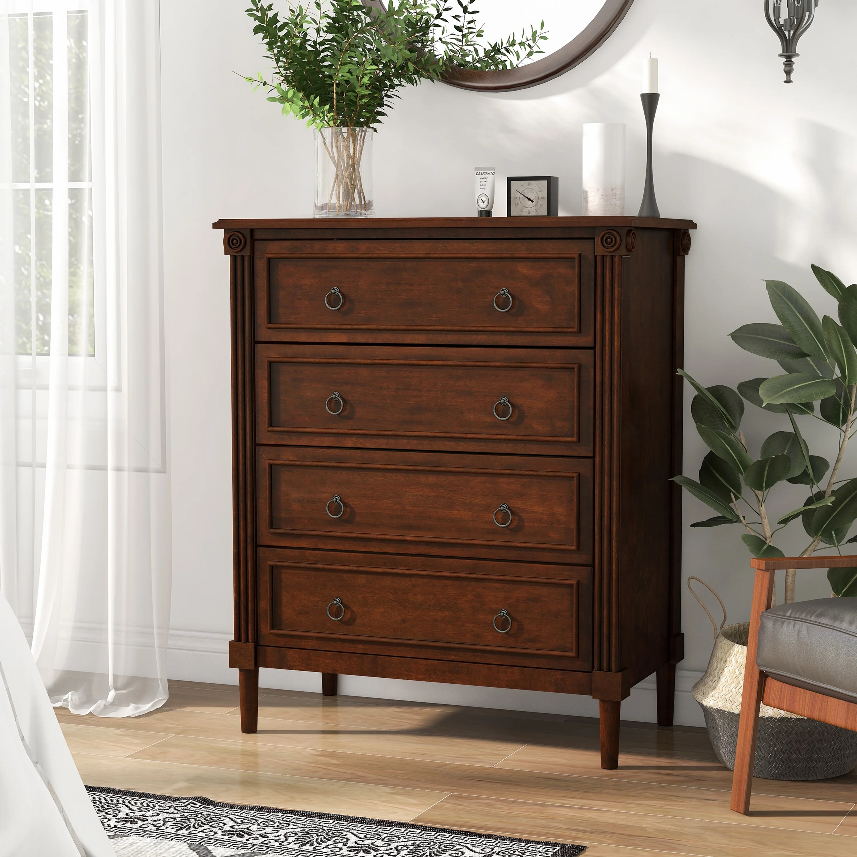 Furniture of America Joneigh Traditional Solid Wood 4-Drawer Chest by  Antique White/Oak Light Wood