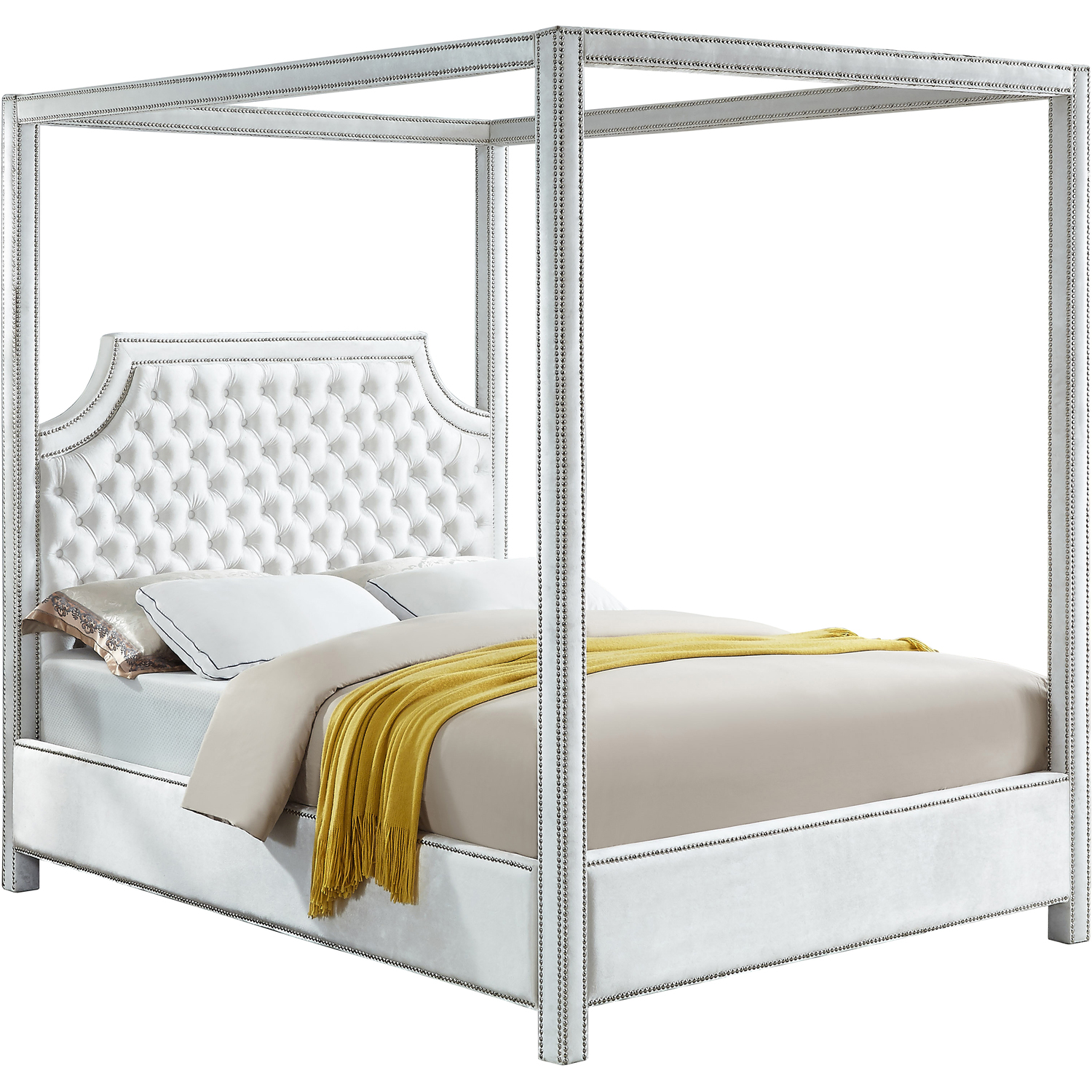 Homestock Victorian Virtue White Velvet Queen Bed