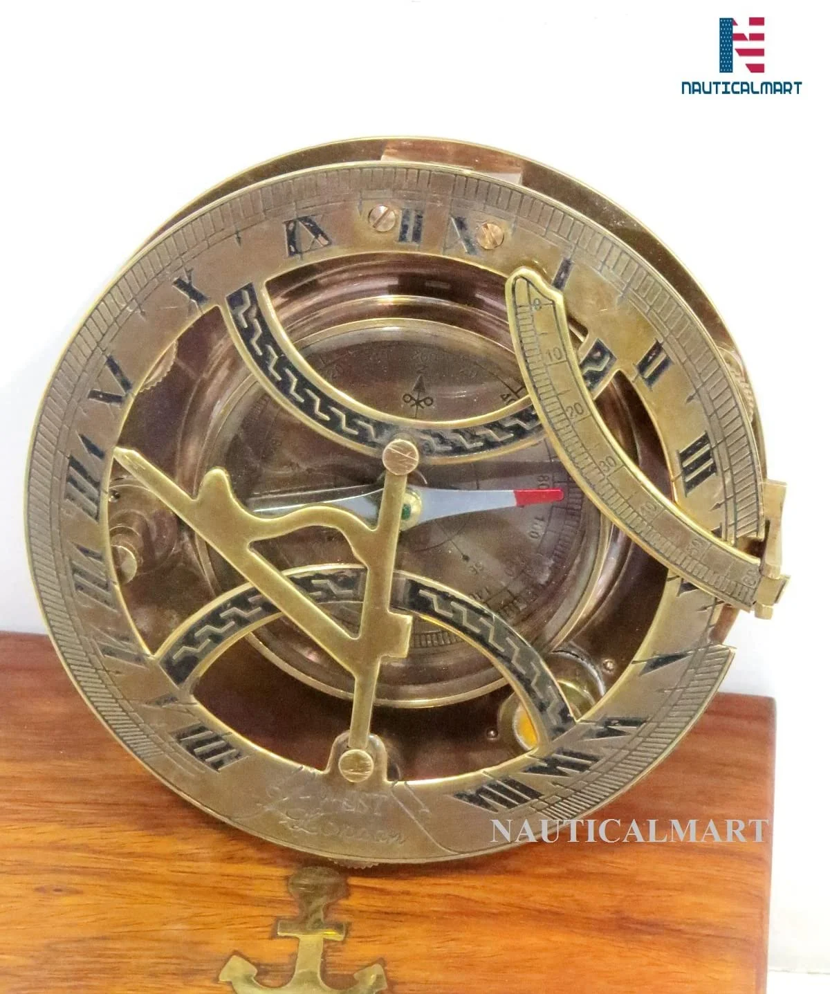 NauticalMart 5 inch perfectly large sundial compass rosewood case