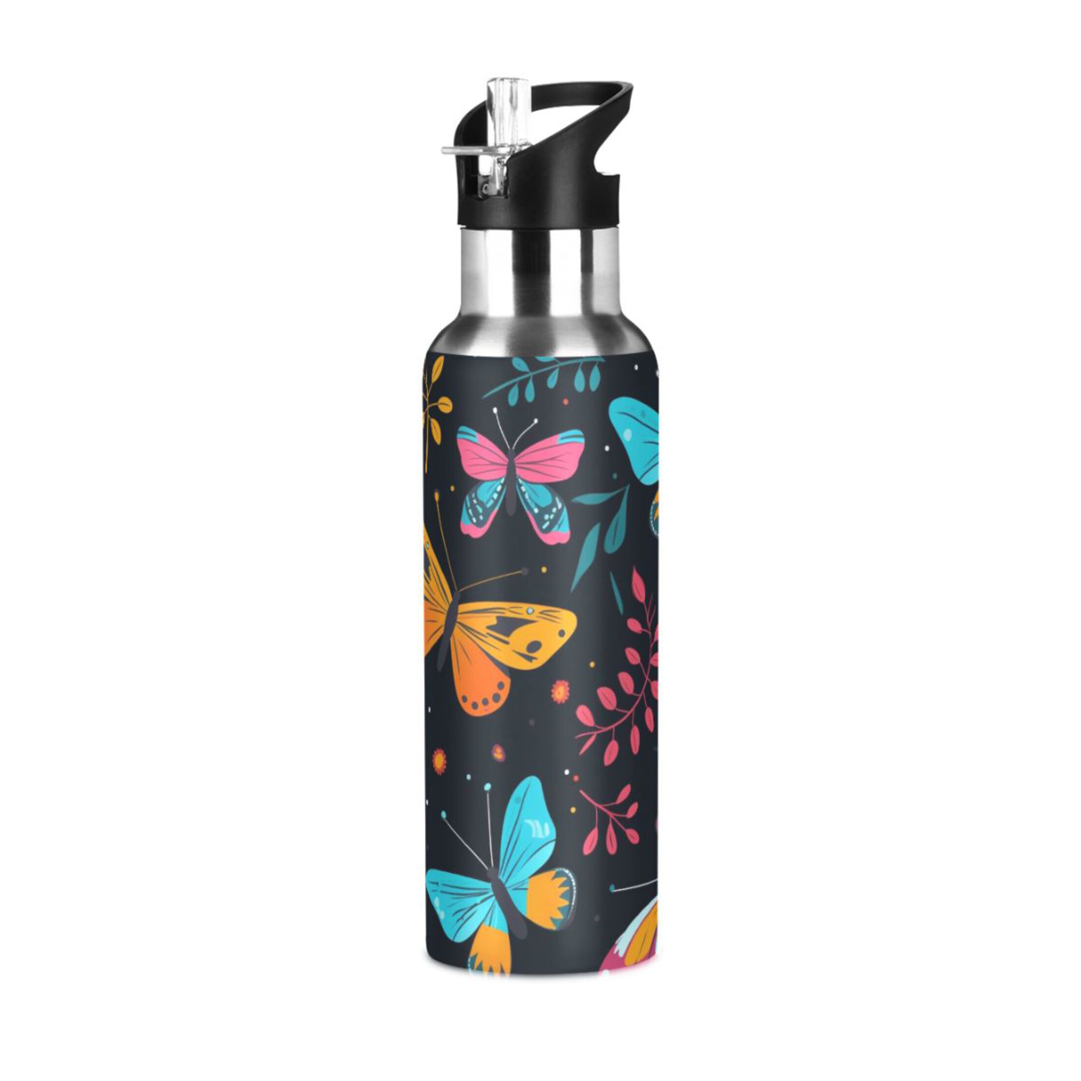 Butterfly and Leaf Water Bottles Insulated Thermos Kids Stainless Steel Bottle with Straw Lid Flask Leakproof for Sports Gym 20 oz