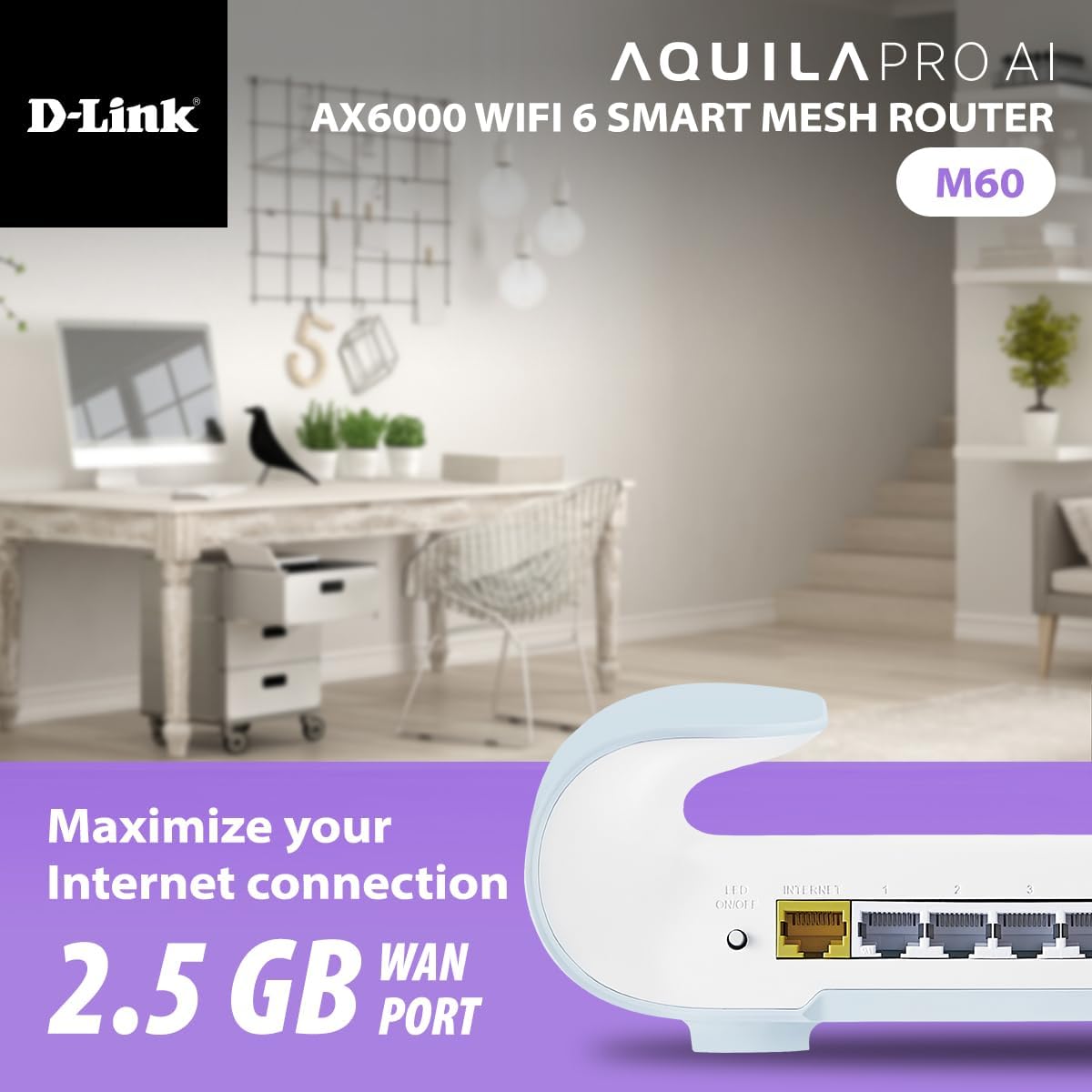 D-Link AQUILA PRO AX6000 WiFi 6 Mesh Dual Band Router | Contemporary Design | High-Performance | Feature Rich | AI Enabled | Parental Controls | Covers up to 3000+ sq. ft | Expandable Mesh (M60)
