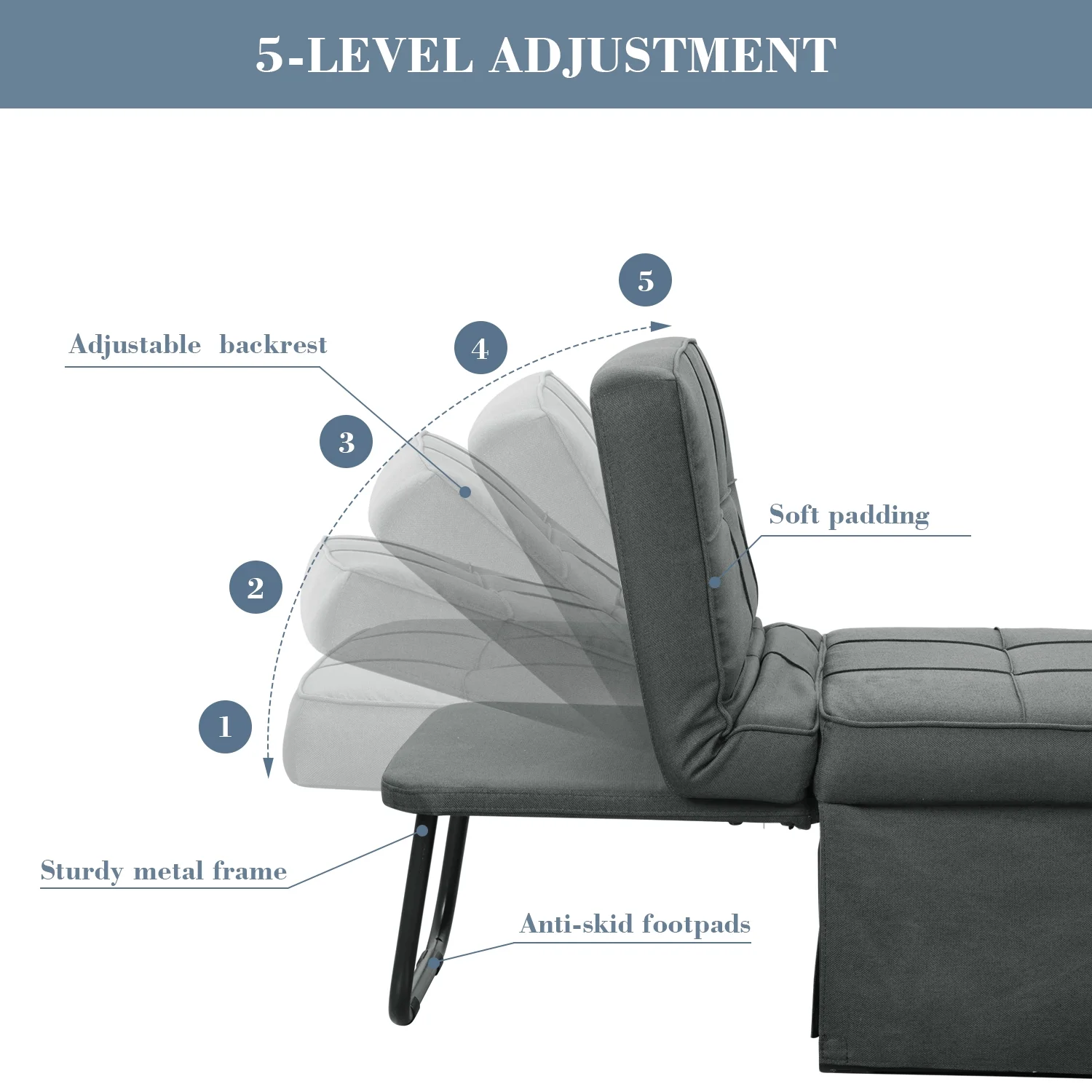 Ainfox Folding Sofa Bed, Convertible Ottoman Chair Chaise Sofa Bed 4 in 1 Multi-Function Modern Breathable Linen Couch Bed Guest Bed Lounge with Adjustable Sleeper ,Dark Grey