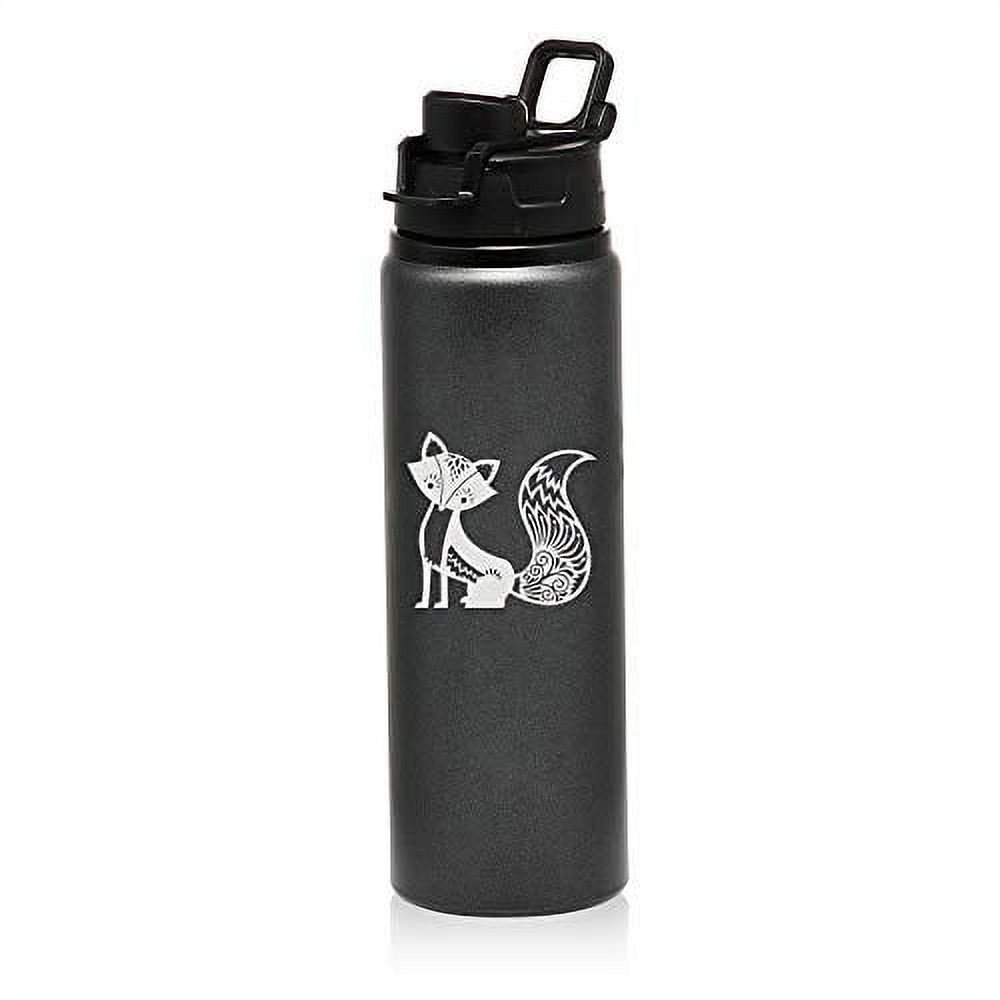 MIP Brand 25 oz Aluminum Sports Water Travel Bottle Fancy Fox (Charcoal)