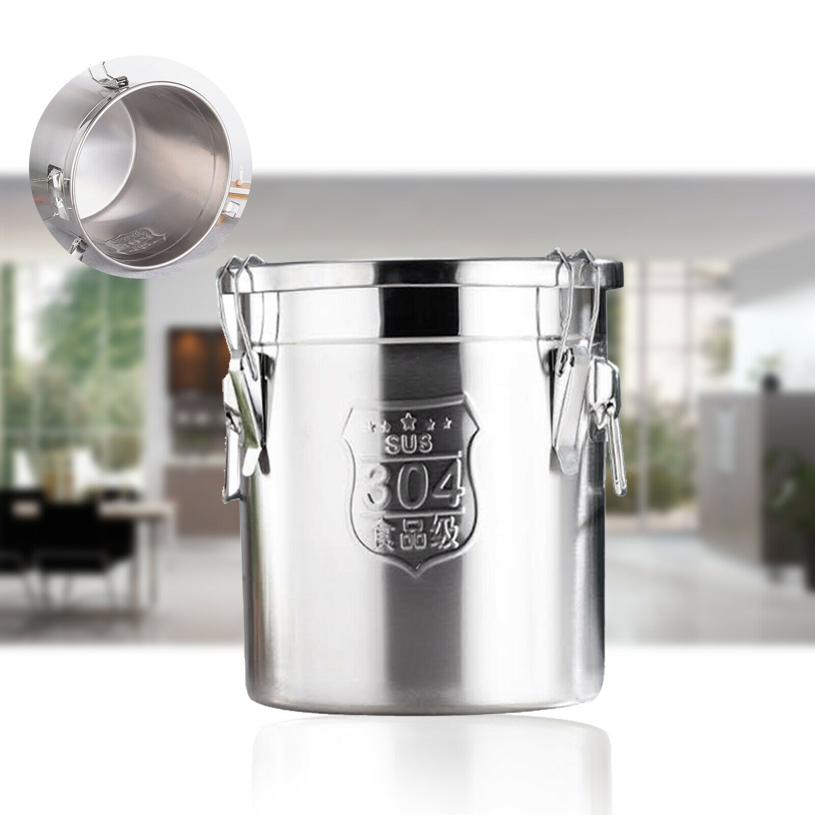 OUKANING Modern 6L Stainless Steel Rice Bucket Airtight Cereal Container for Kitchen