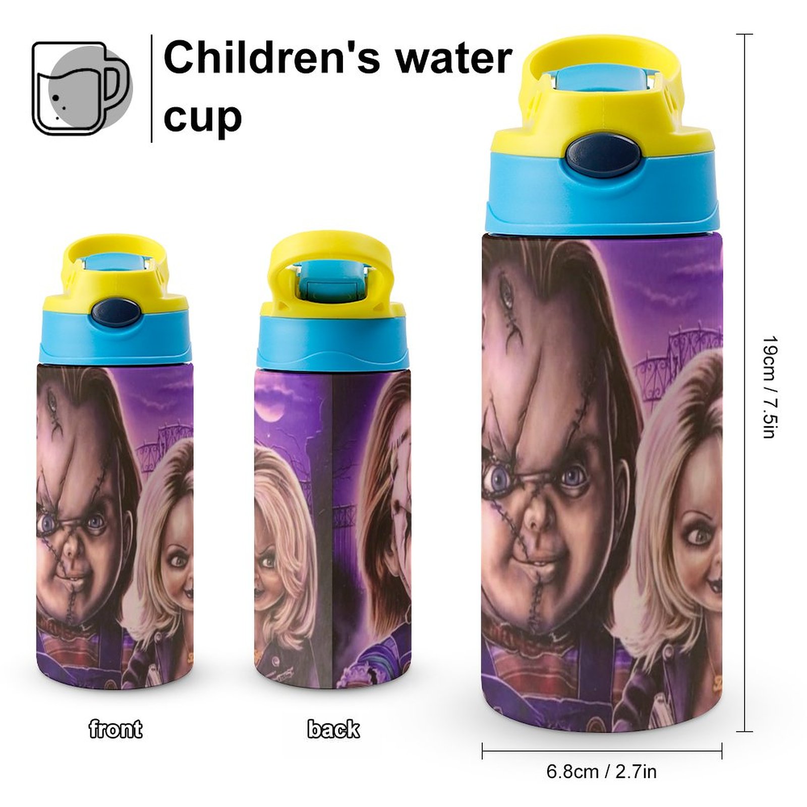 Bride Of Chucky Film Kid's Insulated Water Bottle With Straw Vacuum Stainless Steel Cup Leak-Proof Children Toddler Thermoses