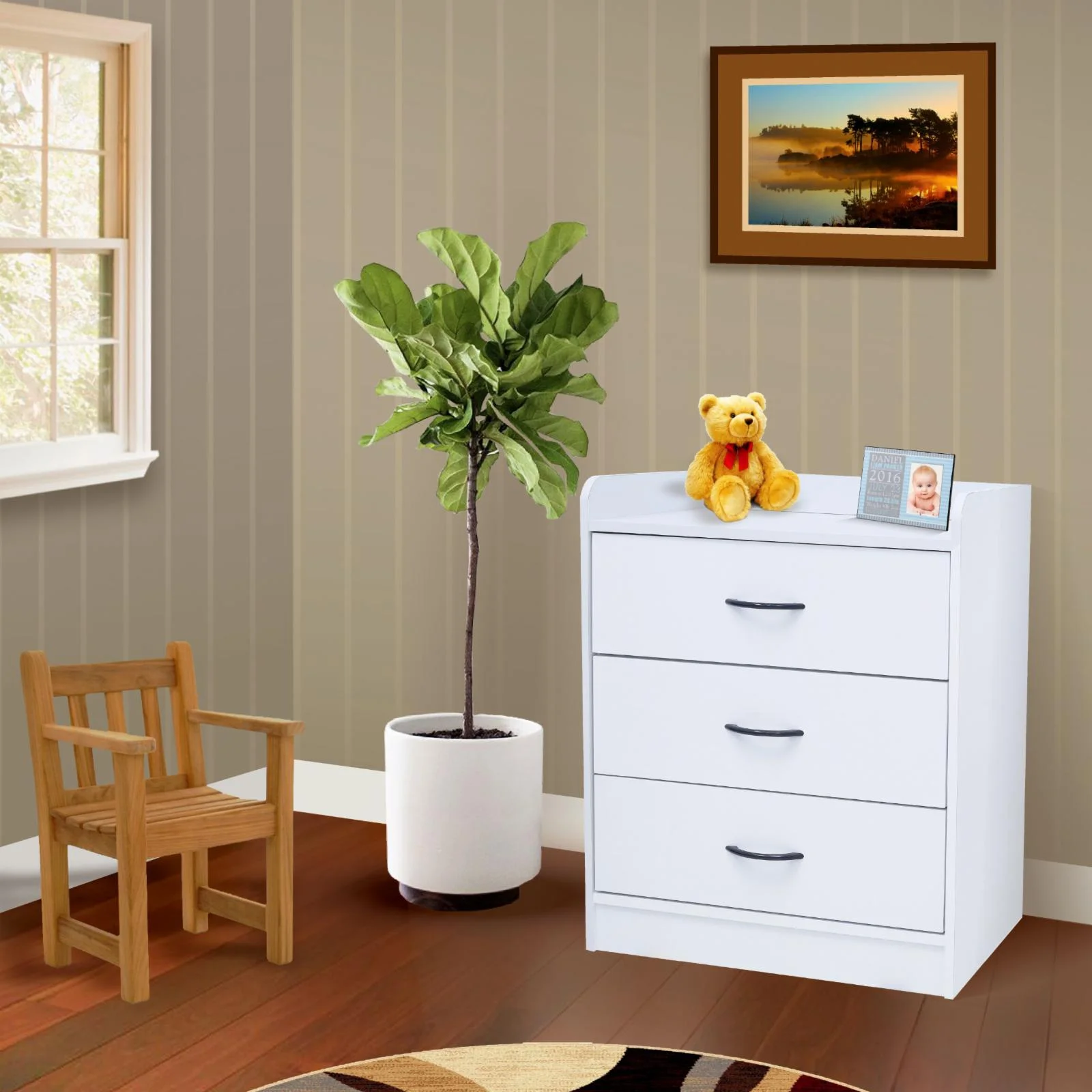 Inroom Furniture Designs  3 Drawer Chest - White, 24.4 x 15.5 x 28.5 in.