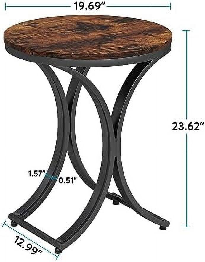 TJUNBOLIFE Rustic  Small C End Table Set of 2  Vintage Round End Table Accent Table Bedside Table Round Nightstand with Metal Frame Engineered Wood End Table for Living Room