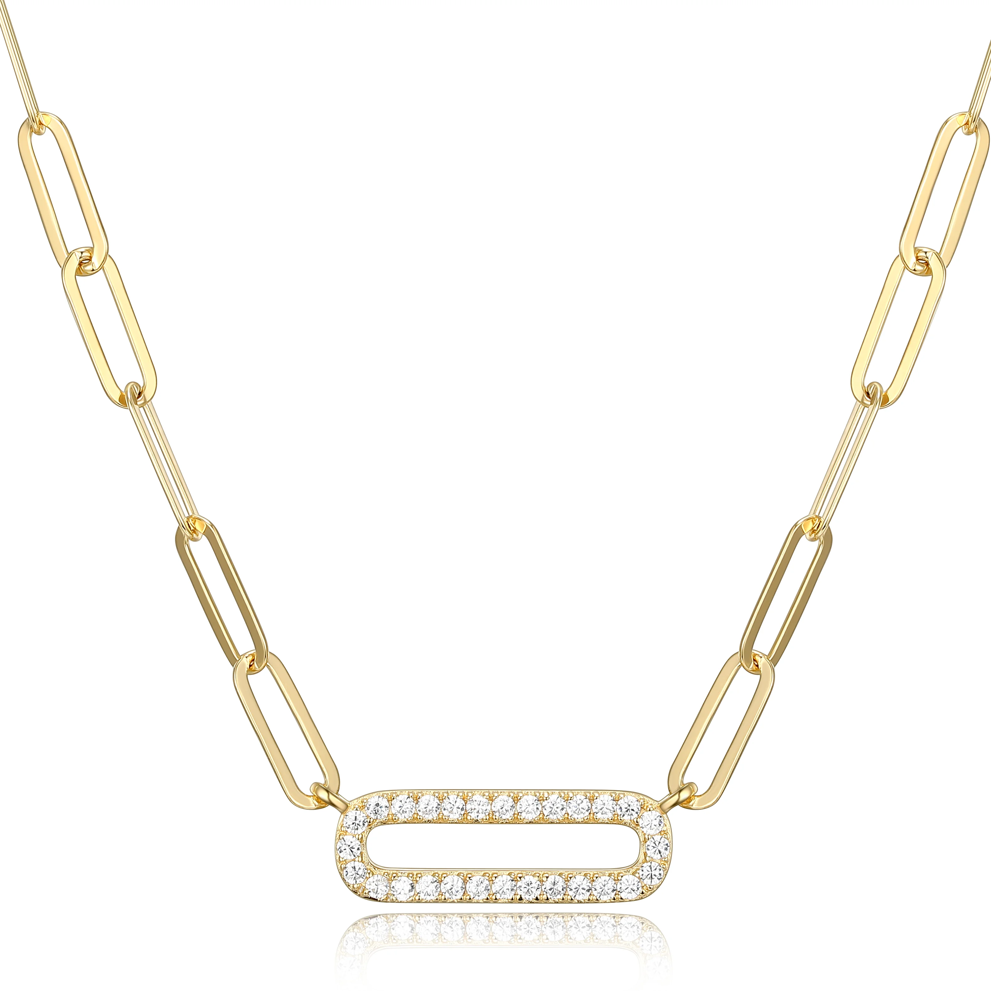Forever Facets Cubic Zirconia Paperclip 18” Necklace in 18k Gold over Sterling Silver, Adult Female