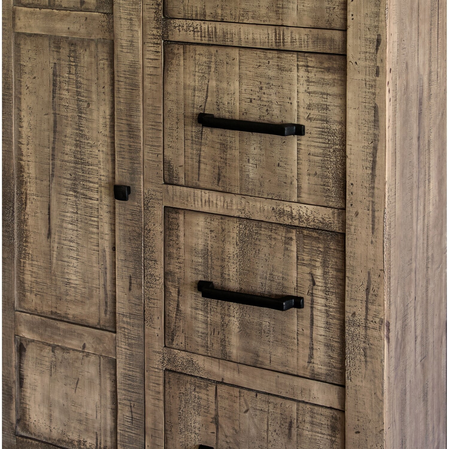 BenJara Zap 54 Inch Tall Dresser Chest, 4 Drawers, Pine Wood, Single Door, Brown