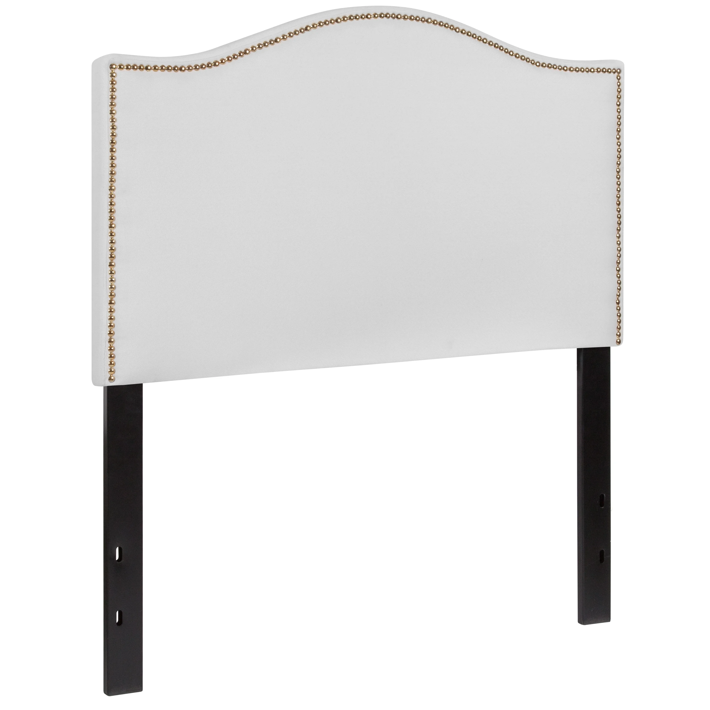 Emma + Oliver Upholstered Twin Size Headboard with Nailtrim in White Fabric