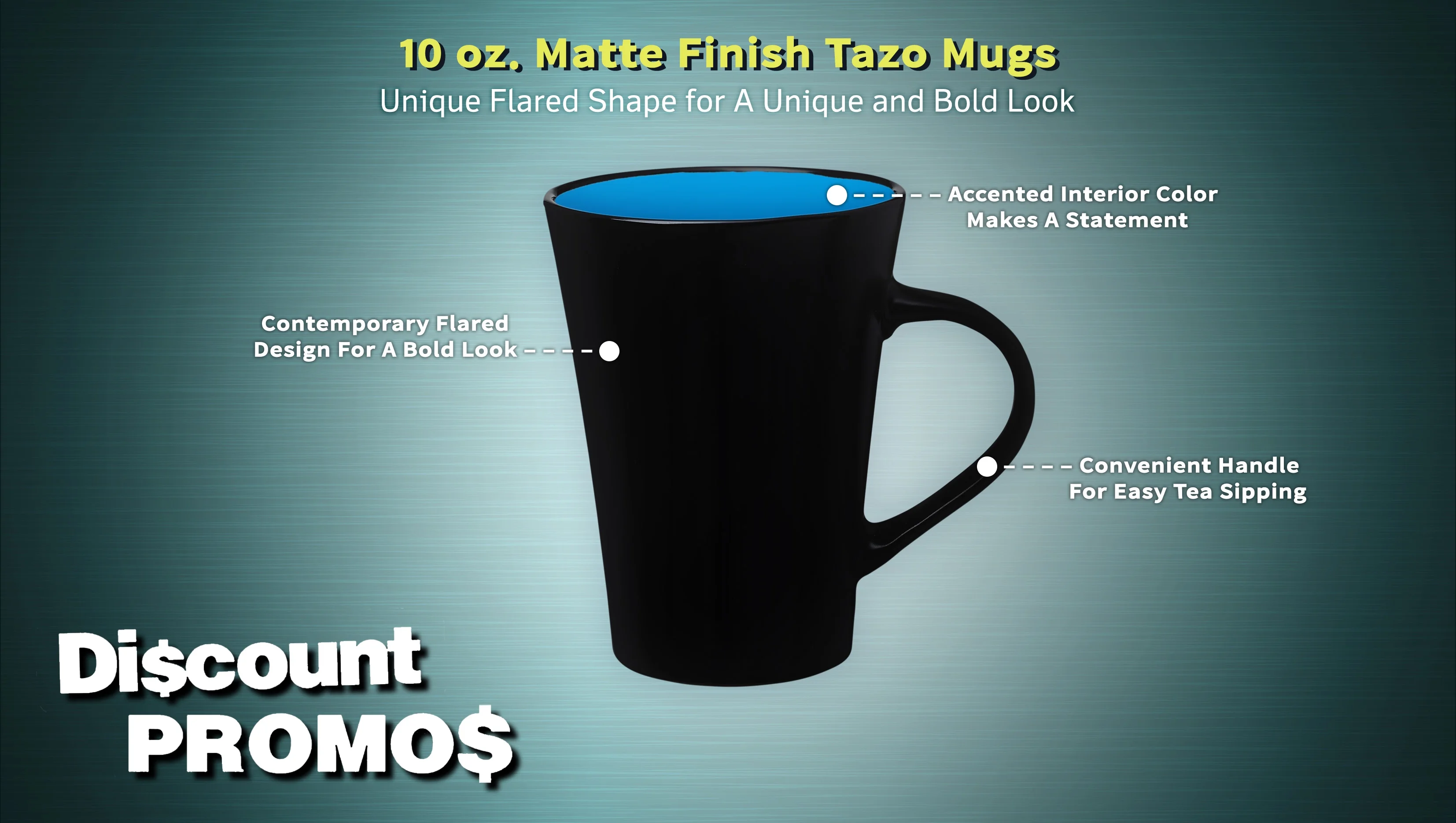 10 Matte Finish Tazo Mugs Set, 10 oz. - Stoneware, Durable, Matte, Coffee - Blue