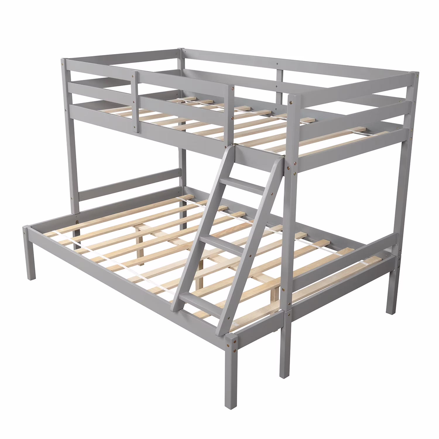 Twin Over Full Bunk Bed, Solid Wood Bunk Loft Bed Frame with Guardrail and Removable Ladder, Can be Separated into 2 Beds