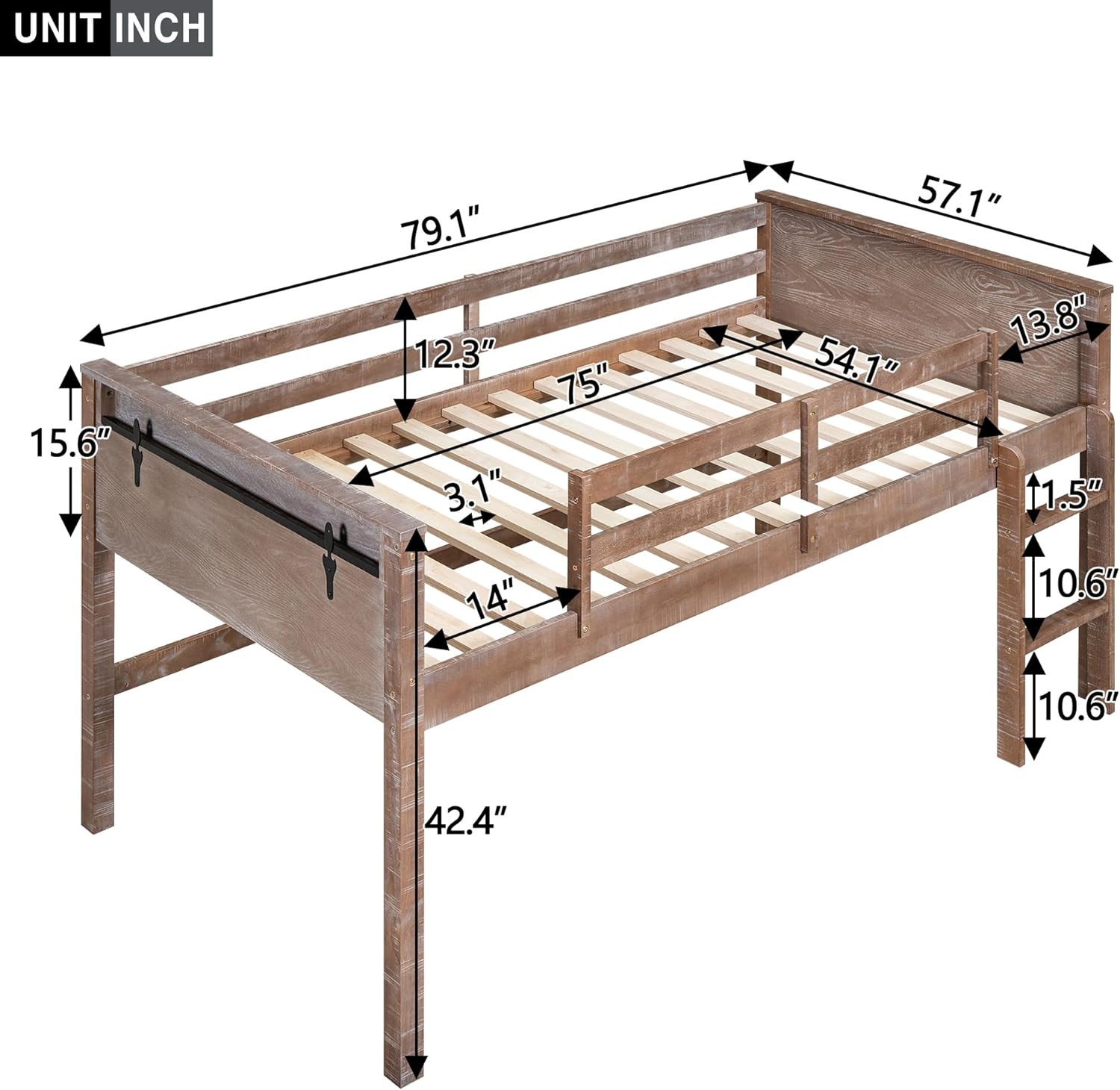 Low Lof Bed Full Size, Full Lof Bed Frame Wih Hagig Clohes Racks,Ladder Ad Safey Guardrails, Wood Lof Bed Full For Kids, Girls Boys,Rusic aural