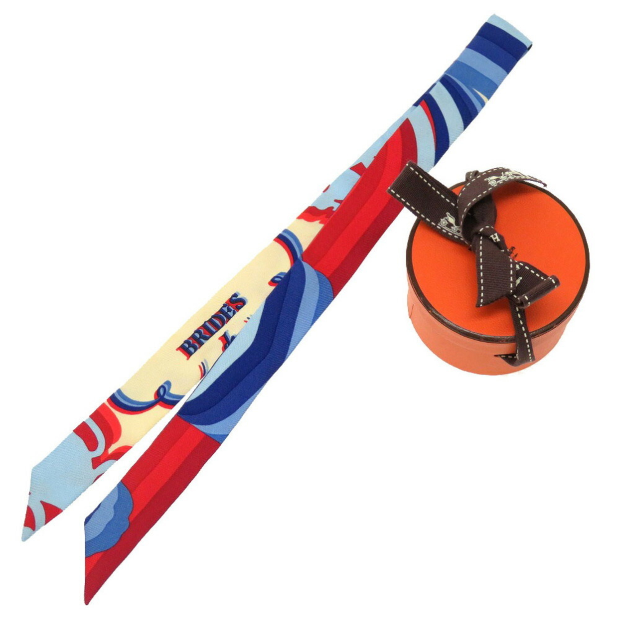 Pre-Owned Hermes Twilly Doll Upcycling Brides de Gala Shadow TWILLY DOLL UPCYCLING Silk Blue Scarf Muffler (Good)