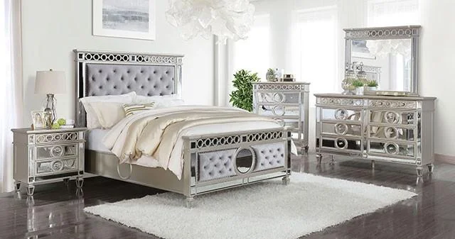 Transitional Champagne Solid Wood King Bedroom Set 6pcs FOA CM7134 Marseille