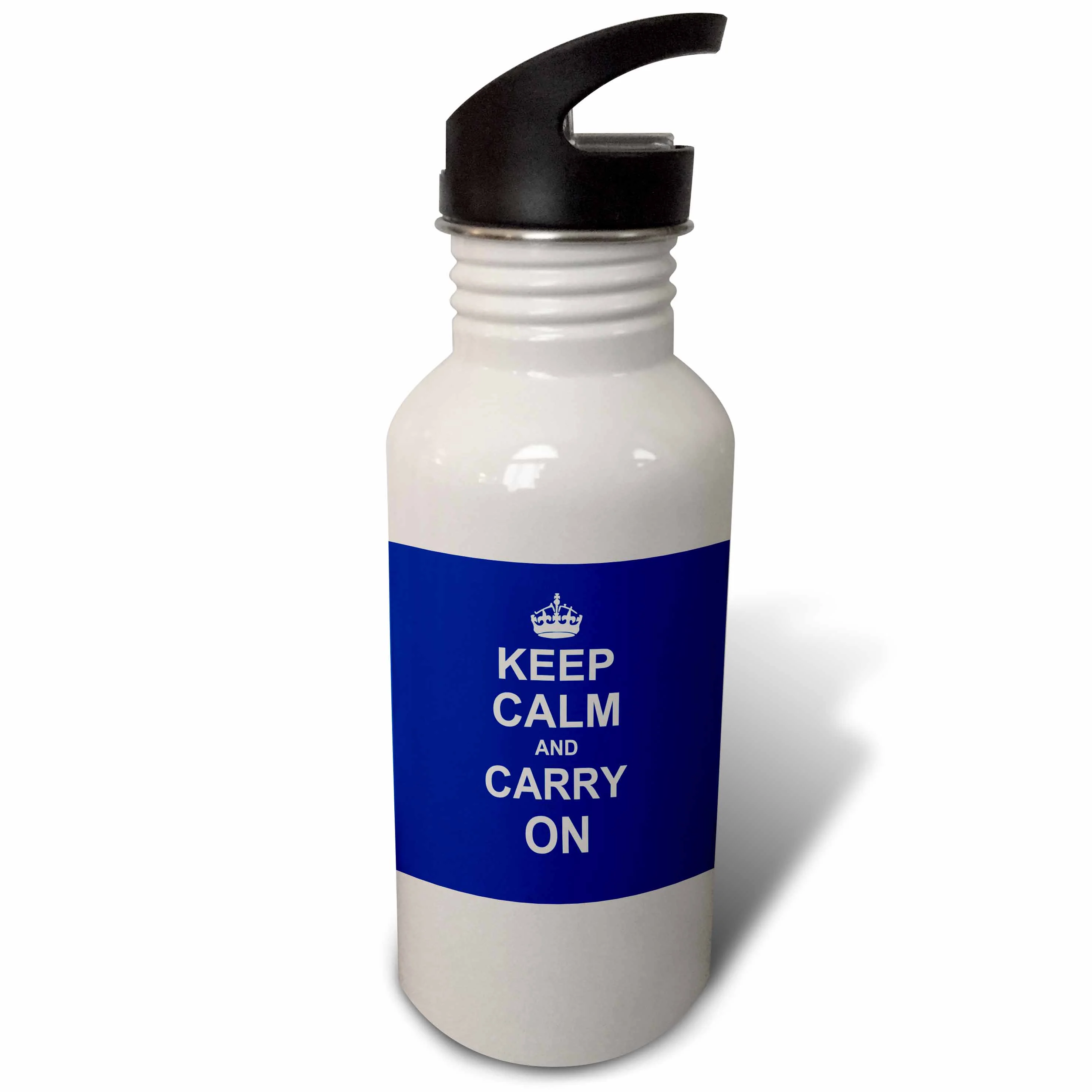 Keep Calm and Carry On - white text on navy blue - crown - motivational fun funny humor humorous 21 oz Sports Water Bottle wb-157690-1