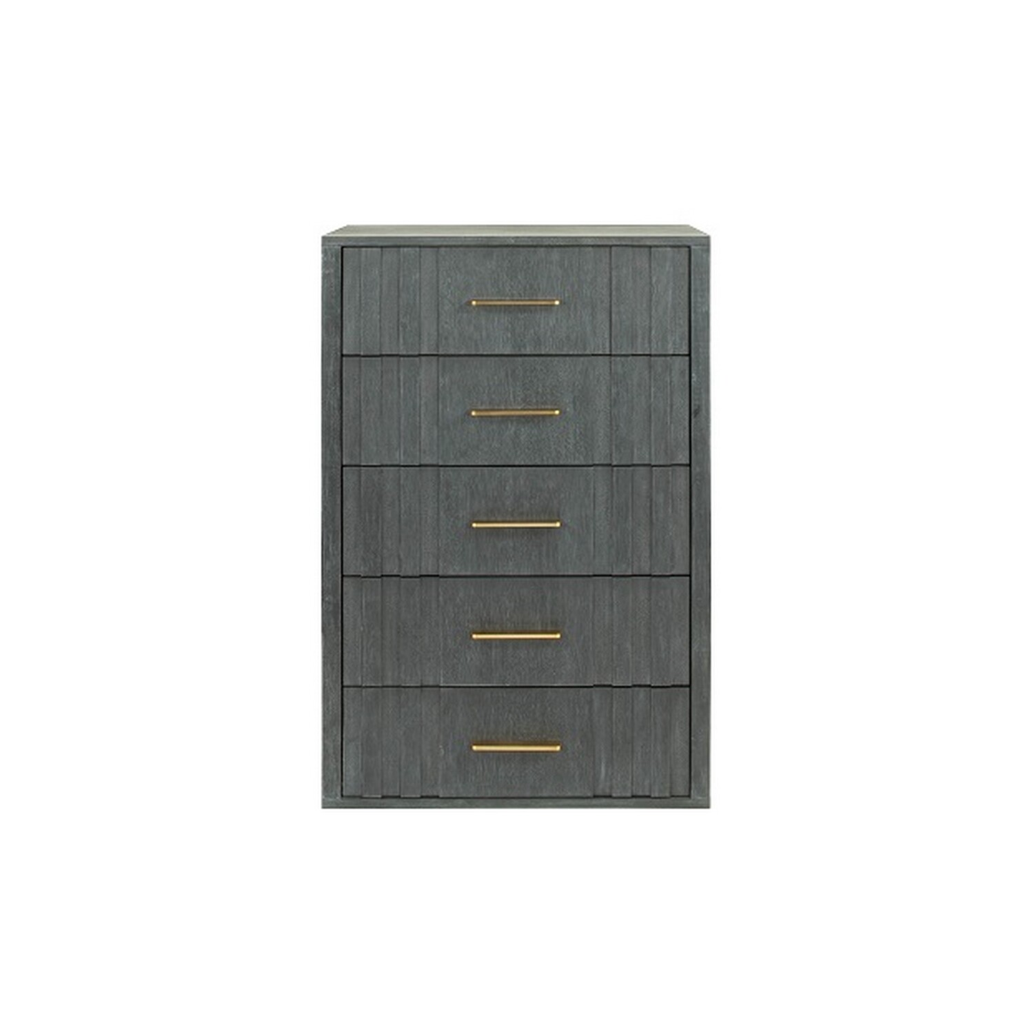 Benjara  44 in. Cid Lime Tall Dresser Chest with 5 Gliding Drawers, Gray & Brass Gold