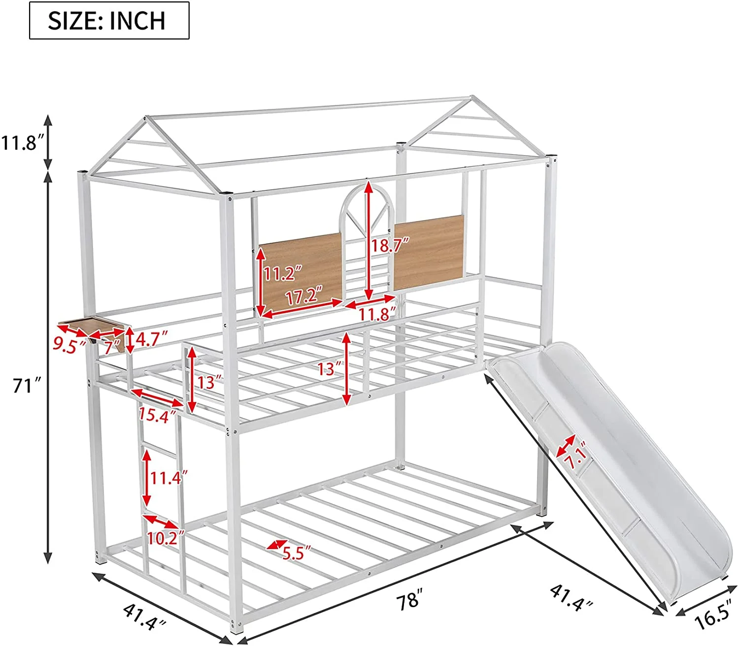 SOGES Twin Over Twin Metal Bunk Bed, Metal House bed with Slide, White