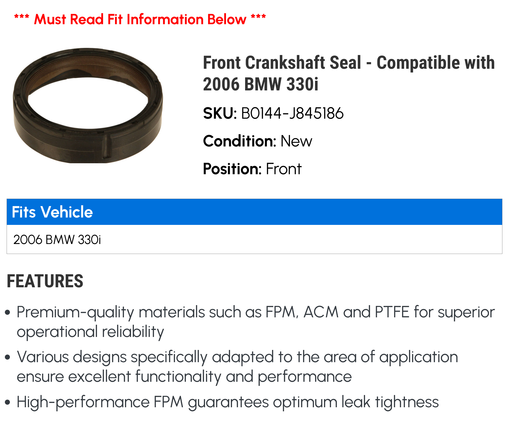 Front Crankshaft Seal - Compatible with 2006 BMW 330i