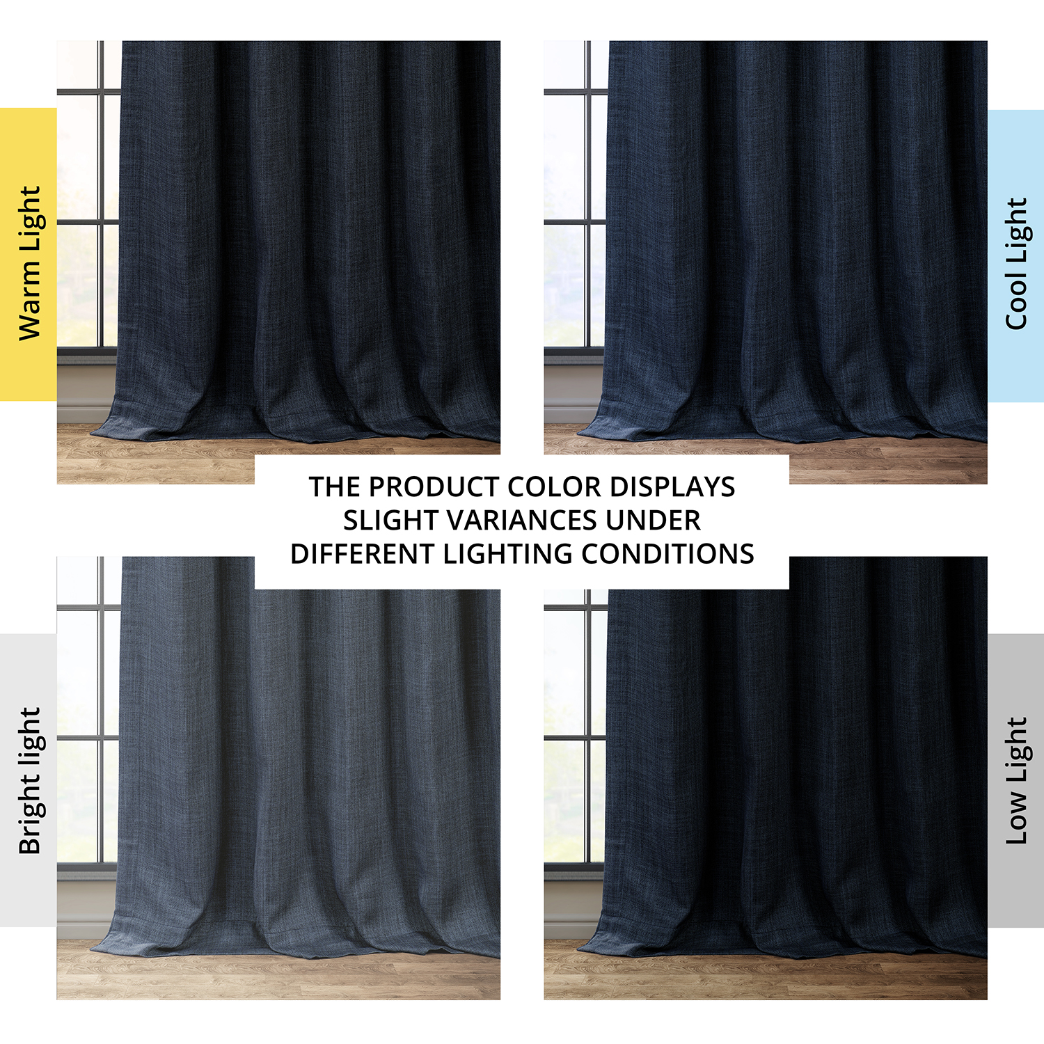 Nightfall Navy Faux Linen Room Darkening Curtain (1 Panel), Nightfall Navy, 50W X 96L