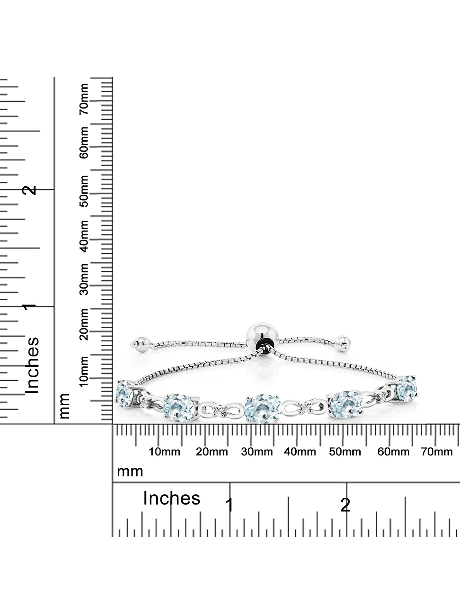 Gem Stone King 925 Sterling Silver Sky Blue Aquamarine and White Lab Grown Diamond Tennis Bracelet For Women (3.75 Cttw, Gemstone March Birthstone, Oval 7x5MM, Fully Adjustable Up to 9 inch)