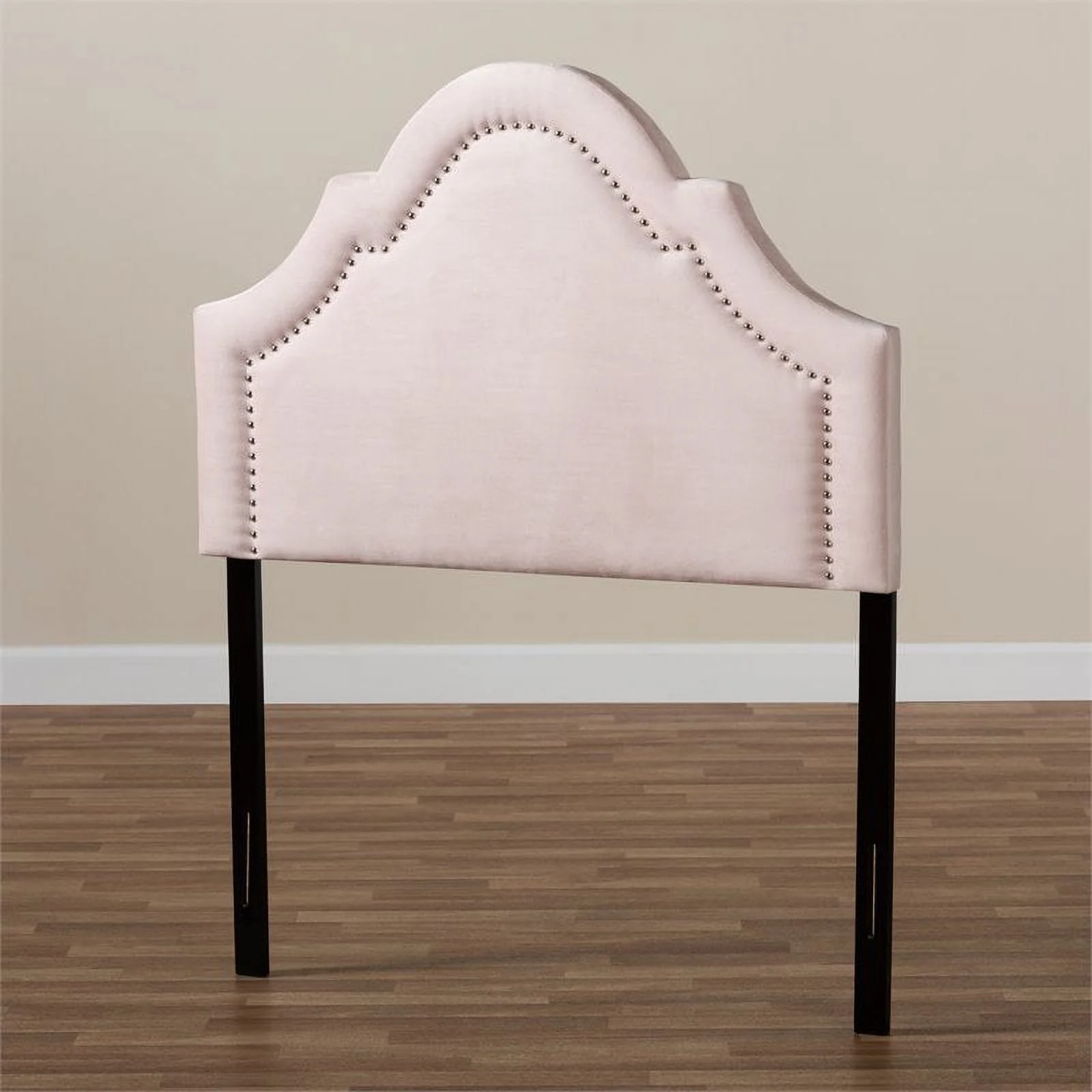 Bowery Hill Modern Velvet/Wood Twin Headboard with Adjustable Legs in Light Pink