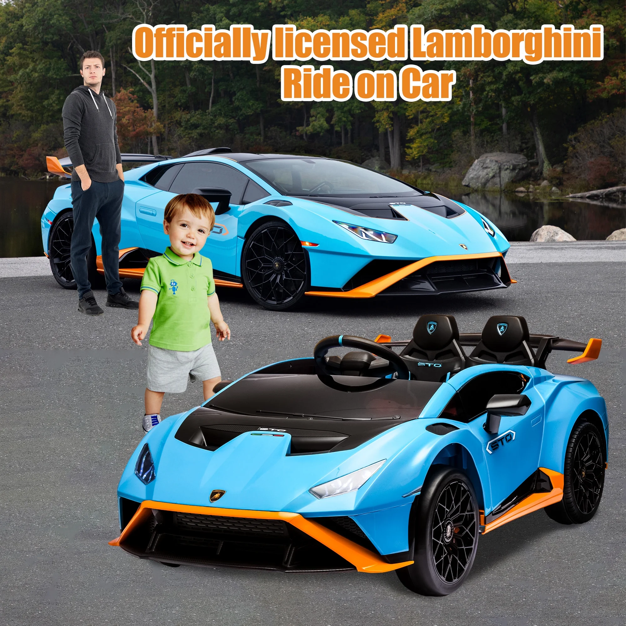 Lamborghini 24V Ride on Car Toy for Boys and Girls Electric Vehicle with Remote Control Kids Ride on Toy for 3-6 Years Old, 360° Spin, Drift Feature, Blue