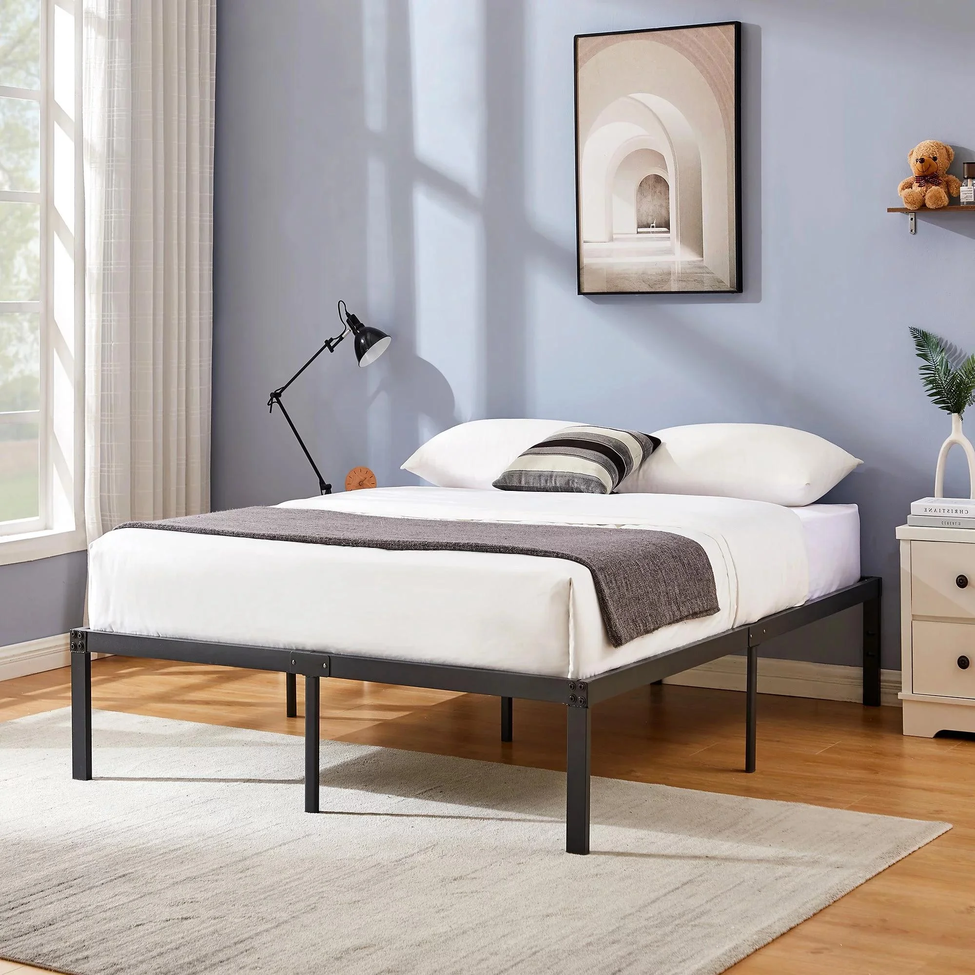 Gewnee Heavy Duty Queen Size Metal Platform Bed Frame with Under Bed Storage Space,Black