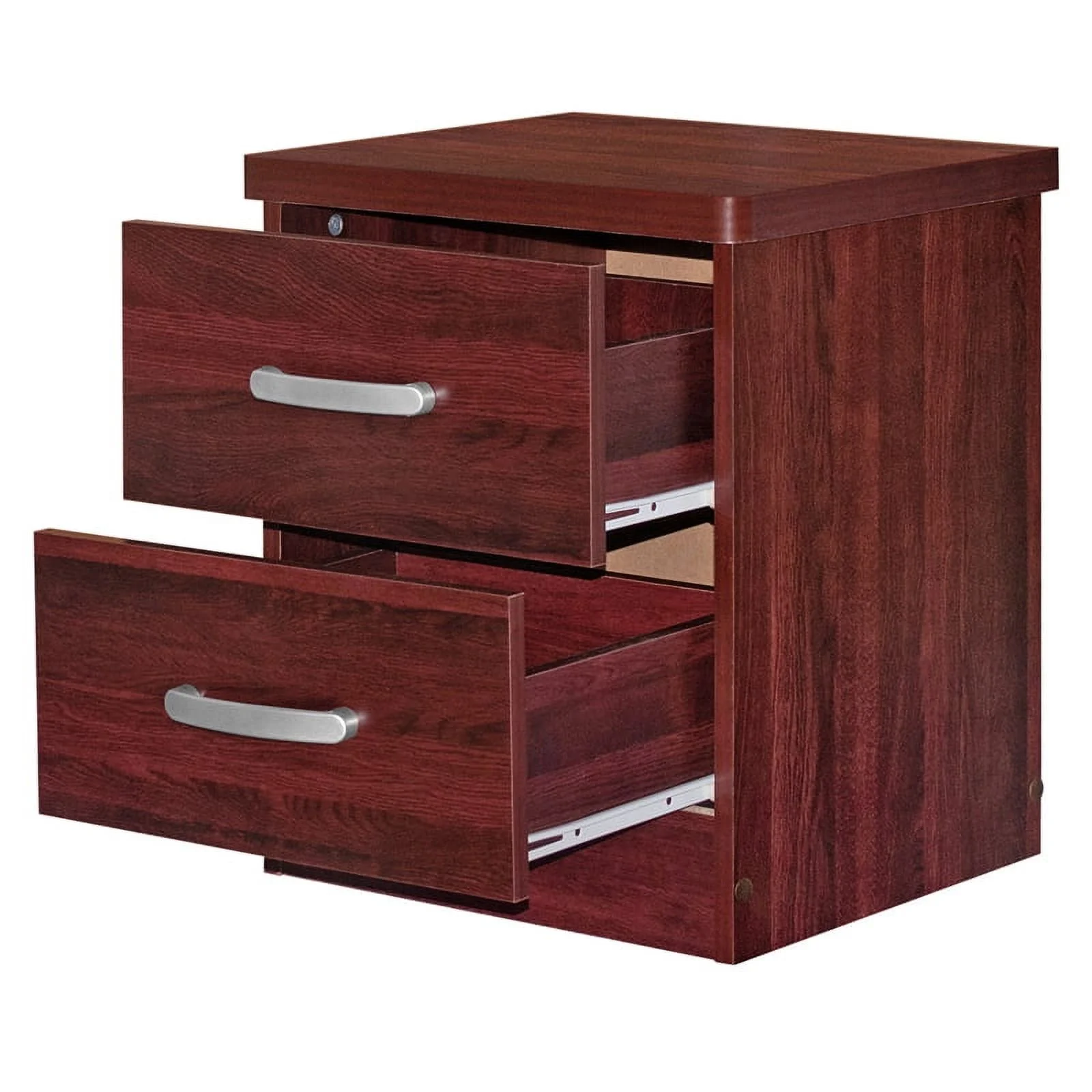 Home Square 2-Piece Set with Pine Twin Bed and 2-Drawer Nightstand in Mahogany