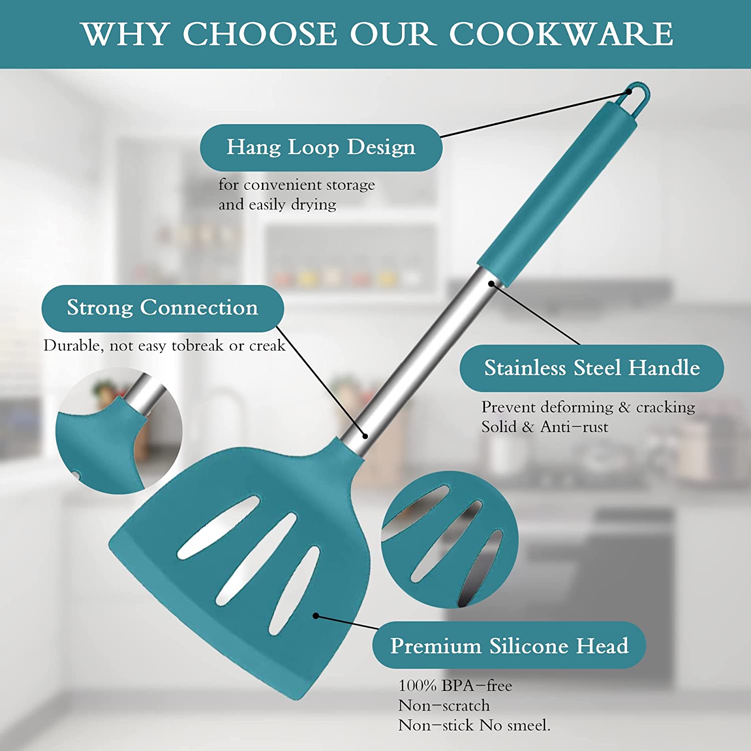 15 PCS Silicone Kitchen Cooking Utensils Set, Heat-Resistant Utensil Set with Premium Stainless Handles for Cooking and Baking, Non-Stick Spatula Kitchen Gadgets Cookware Set(Blue)