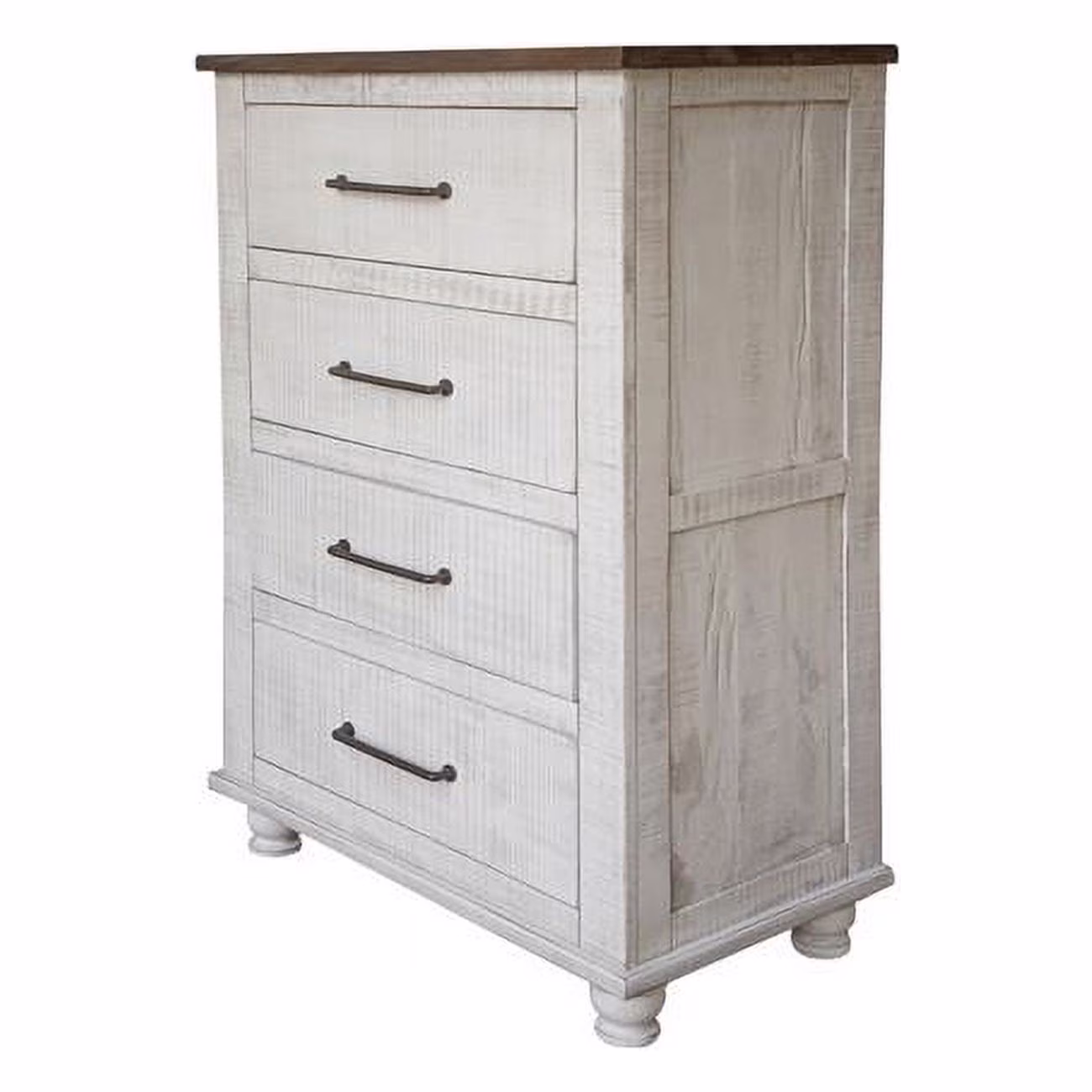 36 in. Solid Wood Four Drawer Chest, Brown & White