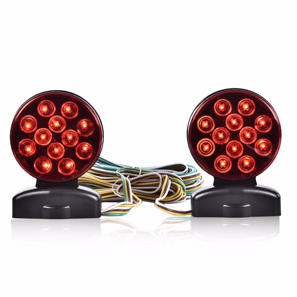 PIT66 1Pair Magnetic Towing Light Tow Trailer Lights Brake Tail Signal 12 Volt Kit Led