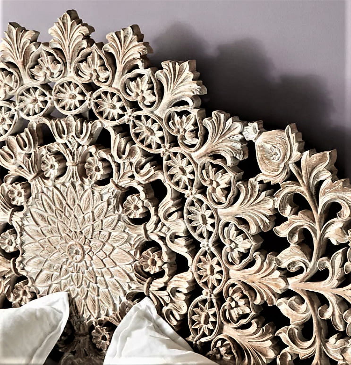 Shahi Mughal Hand Carved Indian Wooden Canopy Platform Queen Size