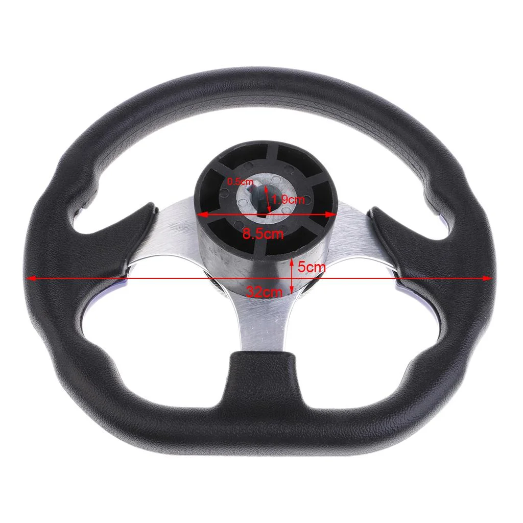 32cm/12.5 Inch Aluminum Pontoon Boat Flat Bottom Steering Wheel 3 Spoke 3/4-inch Shaft With Soft PU foam material grip And
