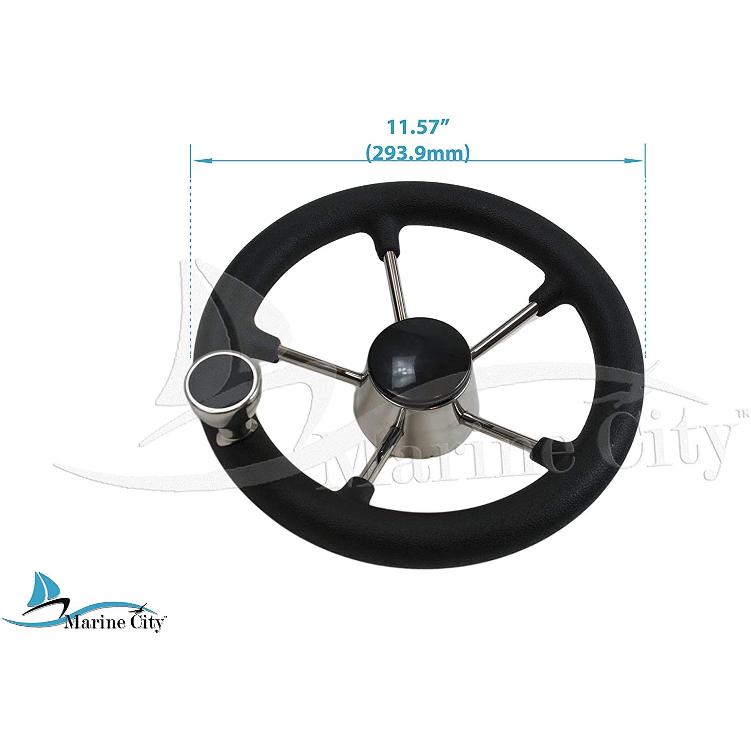 Marine City 11 inches Black Foam Grip Boat Stainless Steel Steering Wheel with Knob for Boat Yacht Diameter: 11 inches
