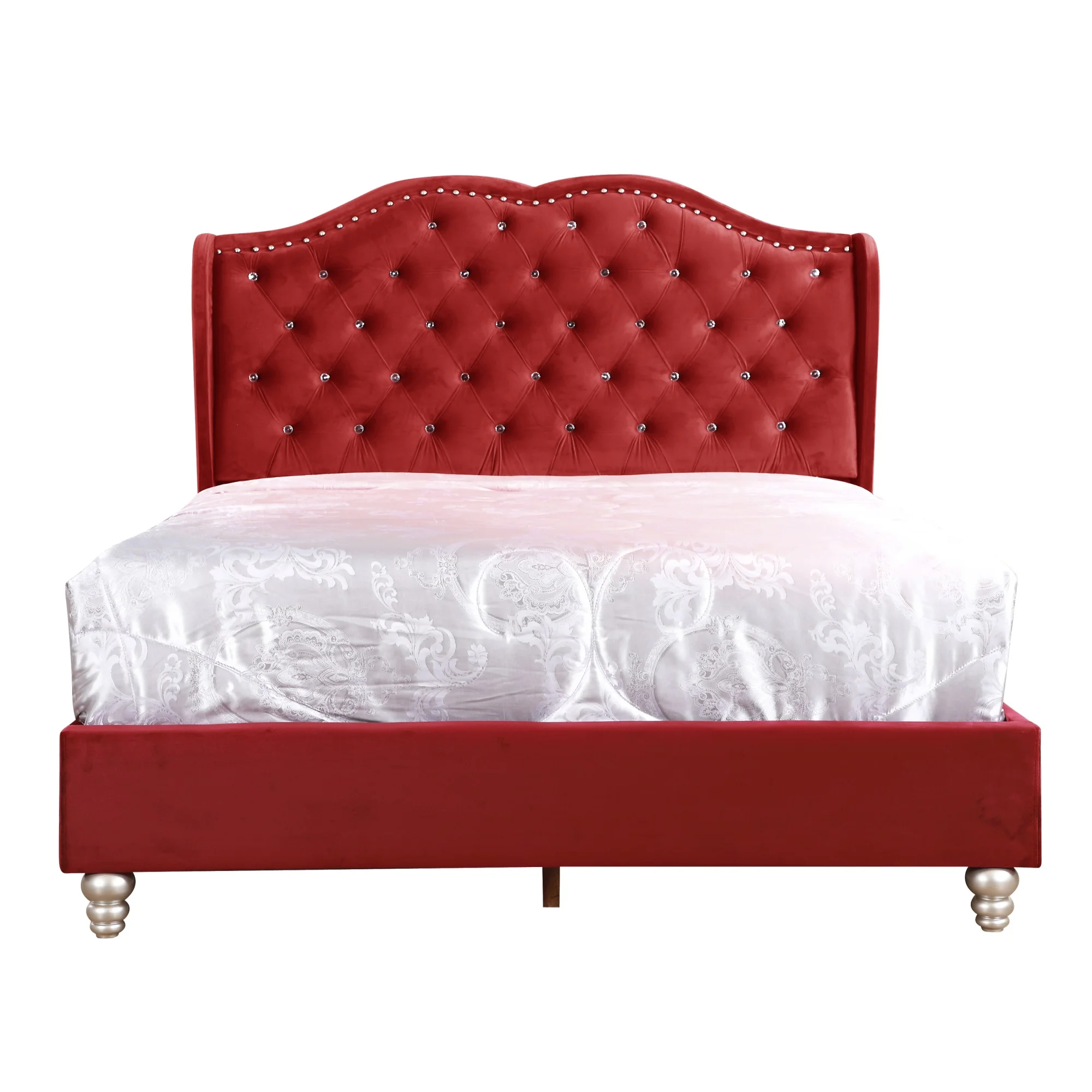 Passion Furniture PF-G1933-FB-UP Joy Upholstered Panel Bed, Cherry - Full Size