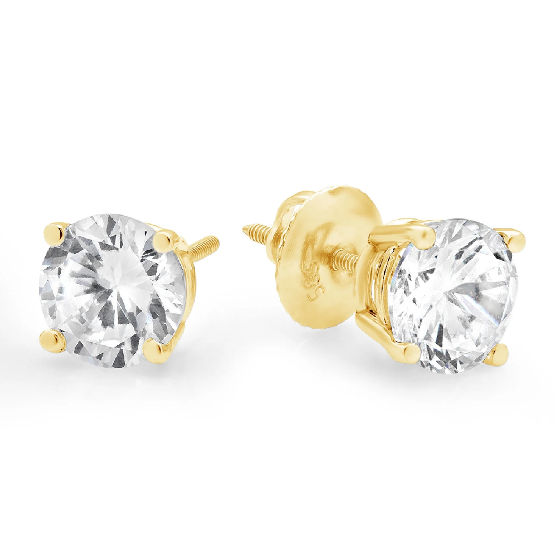 Clara Pucci 1 ct Brilliant Round Cut Solitaire Studs VVS1 Genuine Conflict free Yellow Lab Created Yellow Moissanite Real Stamped Solid 18K Yellow Gold Earrings Screw back