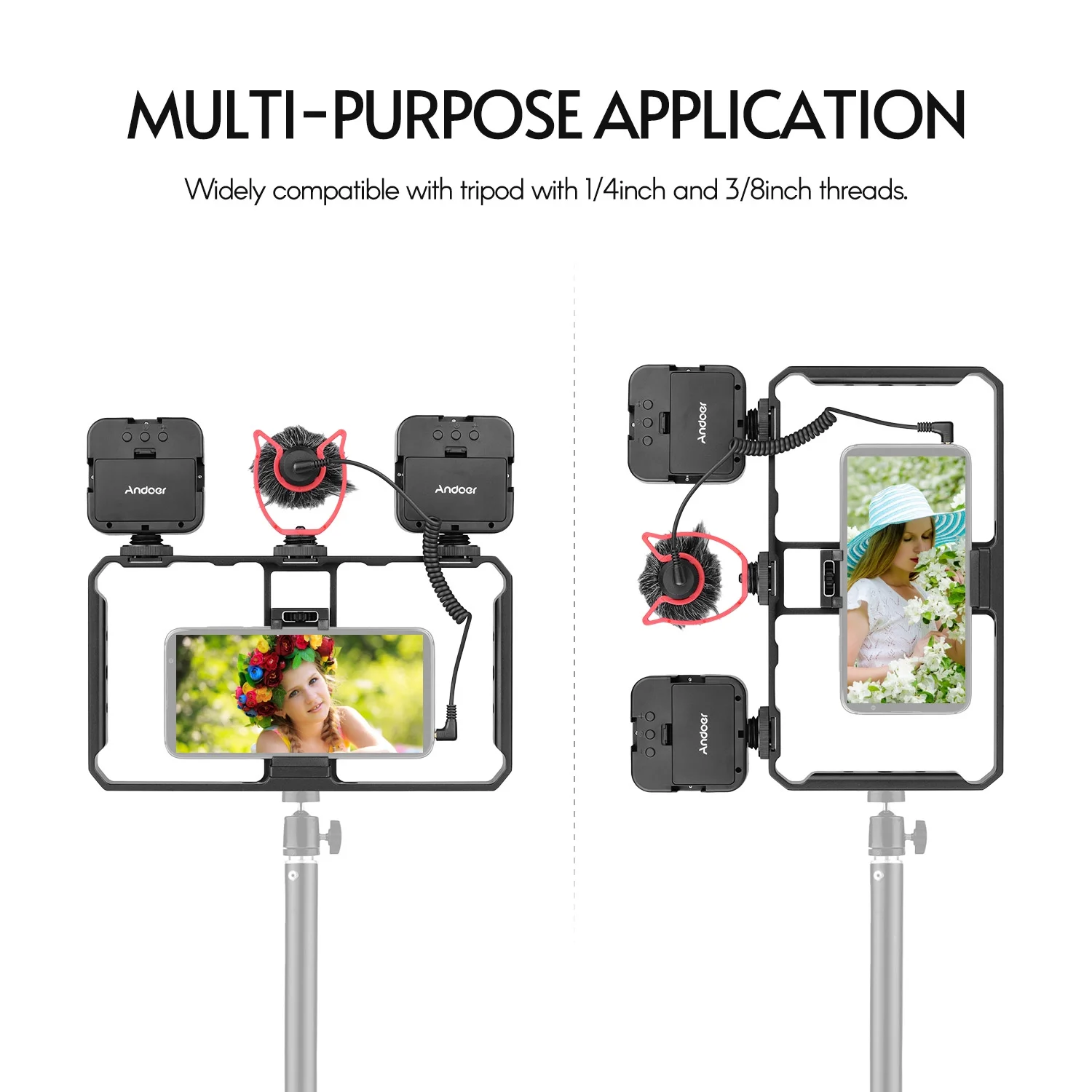 Andoer Phone Rig,With Dual Led Mount Compatible With Led With Mount Video With Dual Qisuo