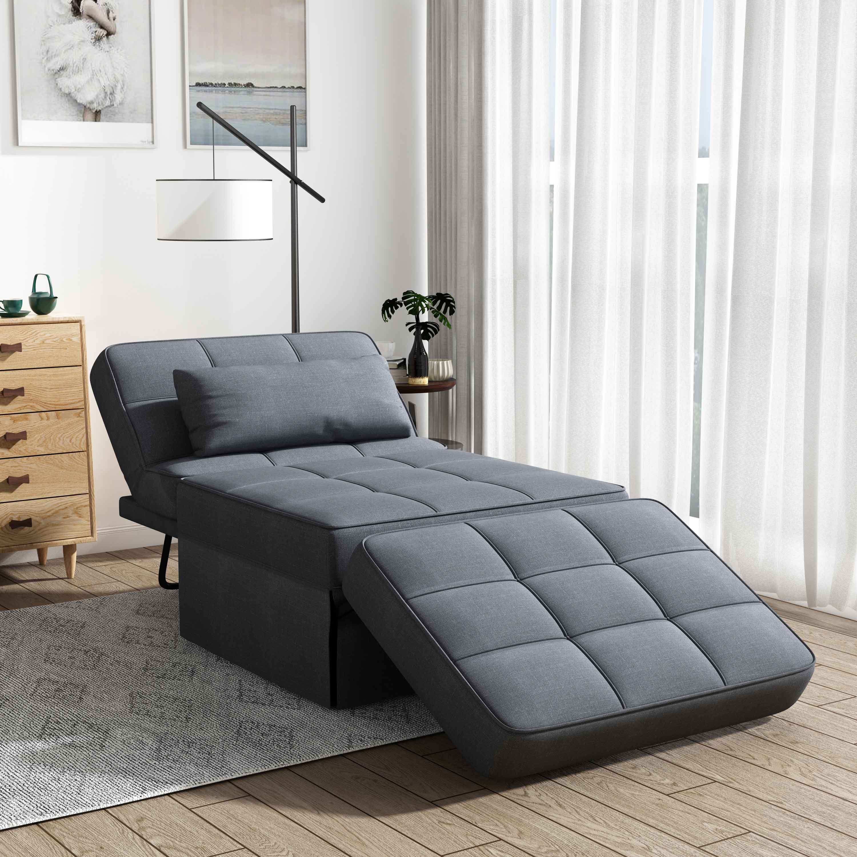 Ucloveria Ottoman Sleeper Chair Bed, Soft Tufted Velvet Folding Sofa Bed, Convertible Couch Recliner