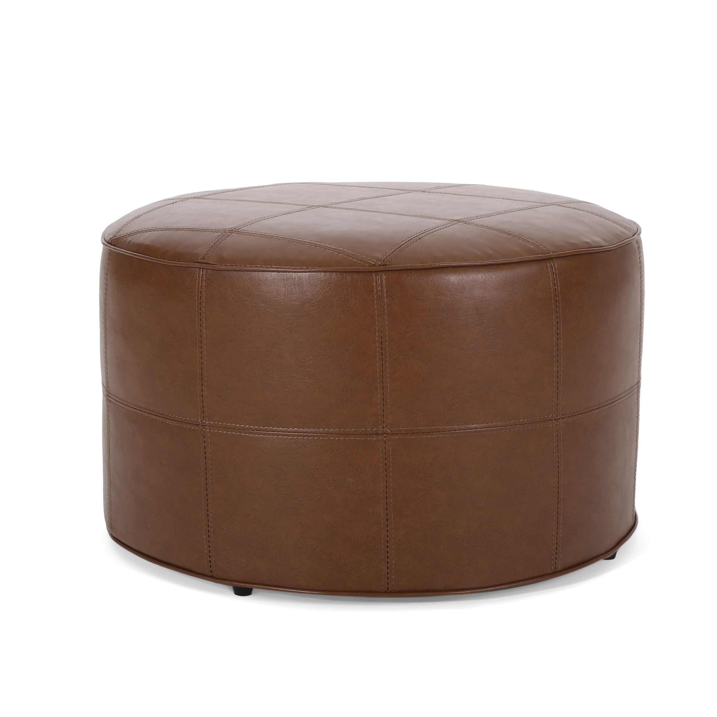 Noble House Derring Faux Leather Small Ottoman, Cognac Brown