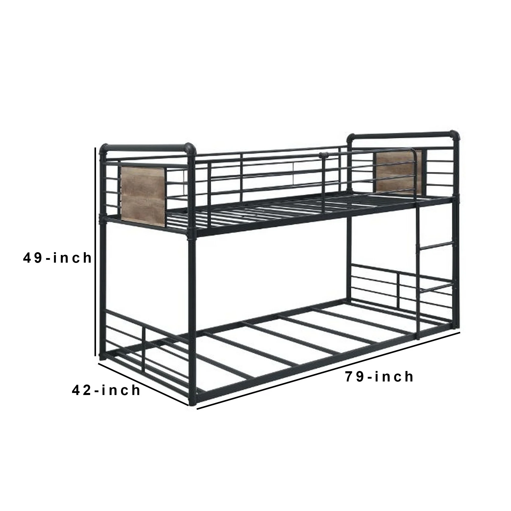 Twin Over Twin Bunk Bed with Tubular Metal Frame, Dark Bronze