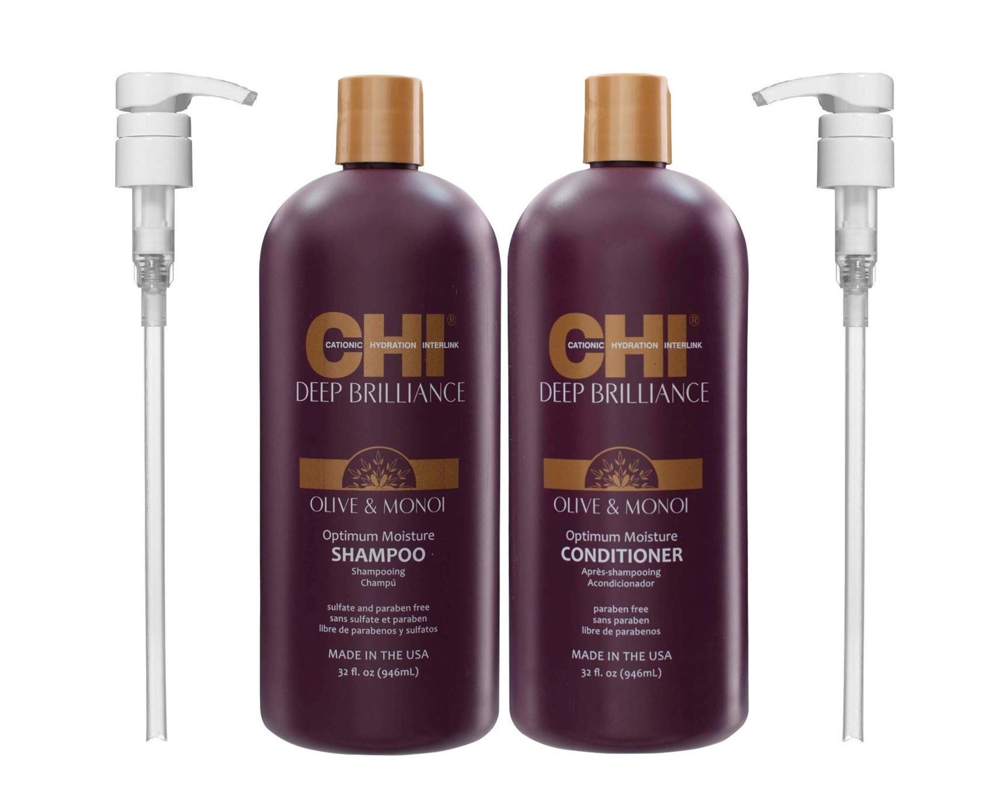 CHI DEEP BRILLIANCE SHAMPOO 32 oz + CONDITIONER 32 oz + 2 PUMPS