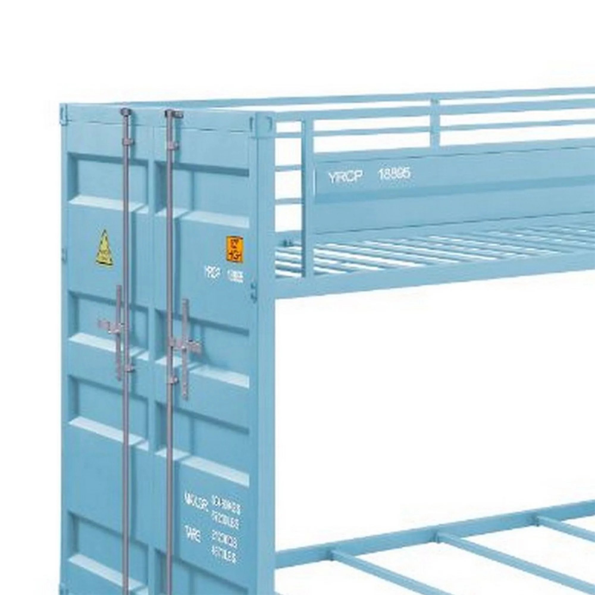 Twin Over Twin Bunk Bed with Metal Frame and Cargo Theme, Blue