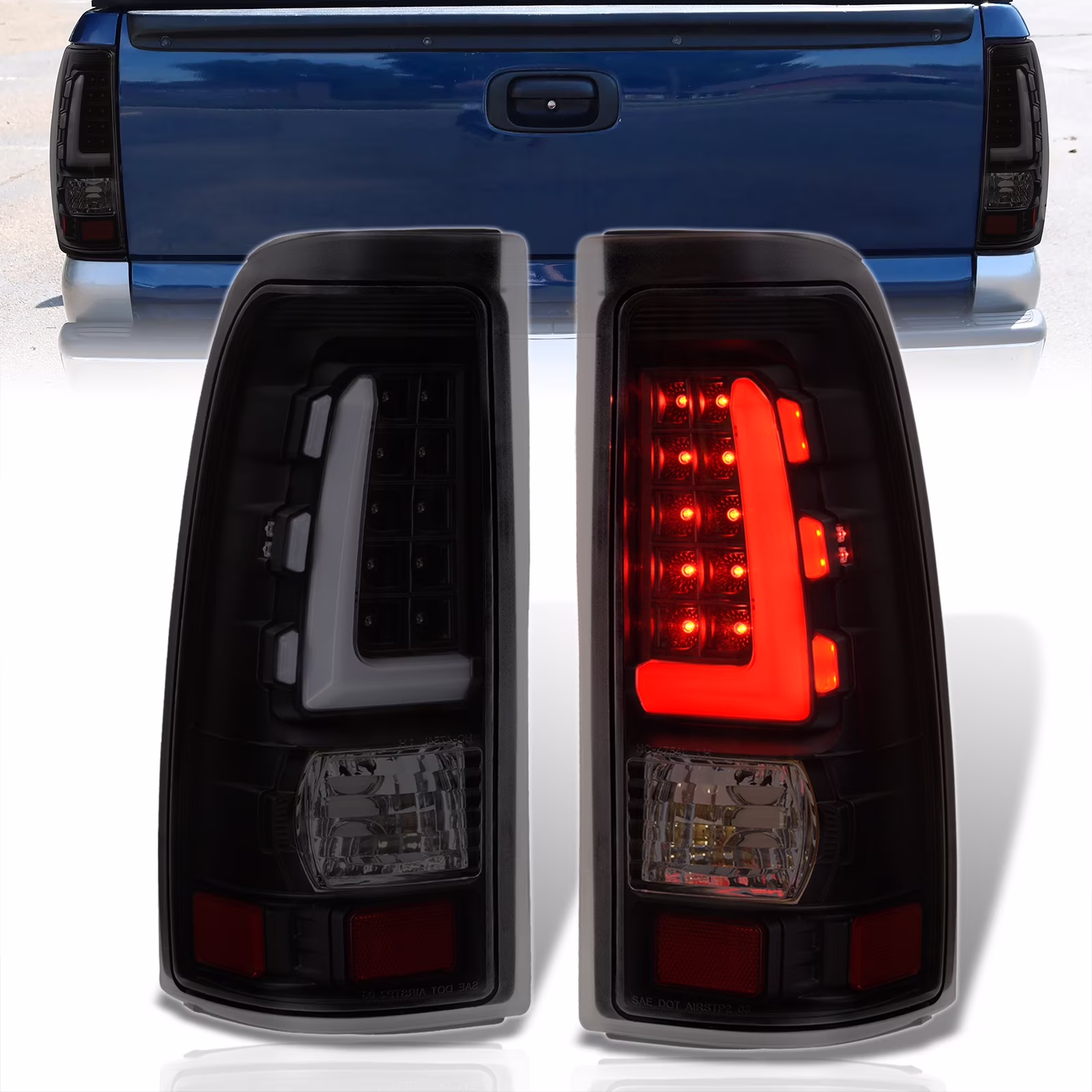 AJP Distributors Smoke Lens Black Housing White Tube LED Bar Tail Lights Brake Stop Signal Lamps Compatible/Replacement For Chevrolet Chevy Silverado GMC Sierra 1999 2000 2001 2002 2003 2004 2005 2006