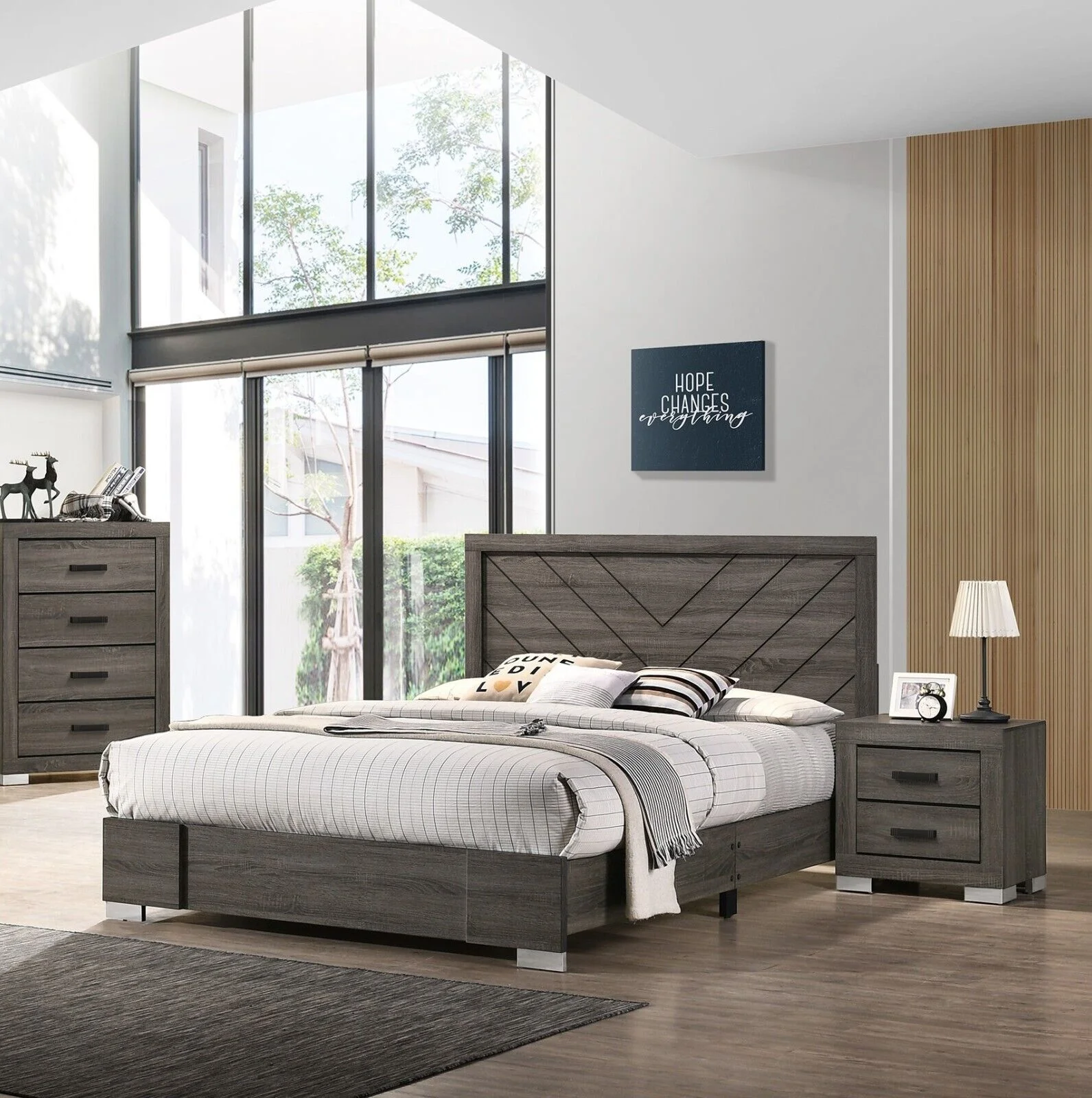 Gorgeous Crafted Design Eastern King Size Bed 2x Nightstands 3pc Bedroom Set Transitional Wooden Furniture Headboard