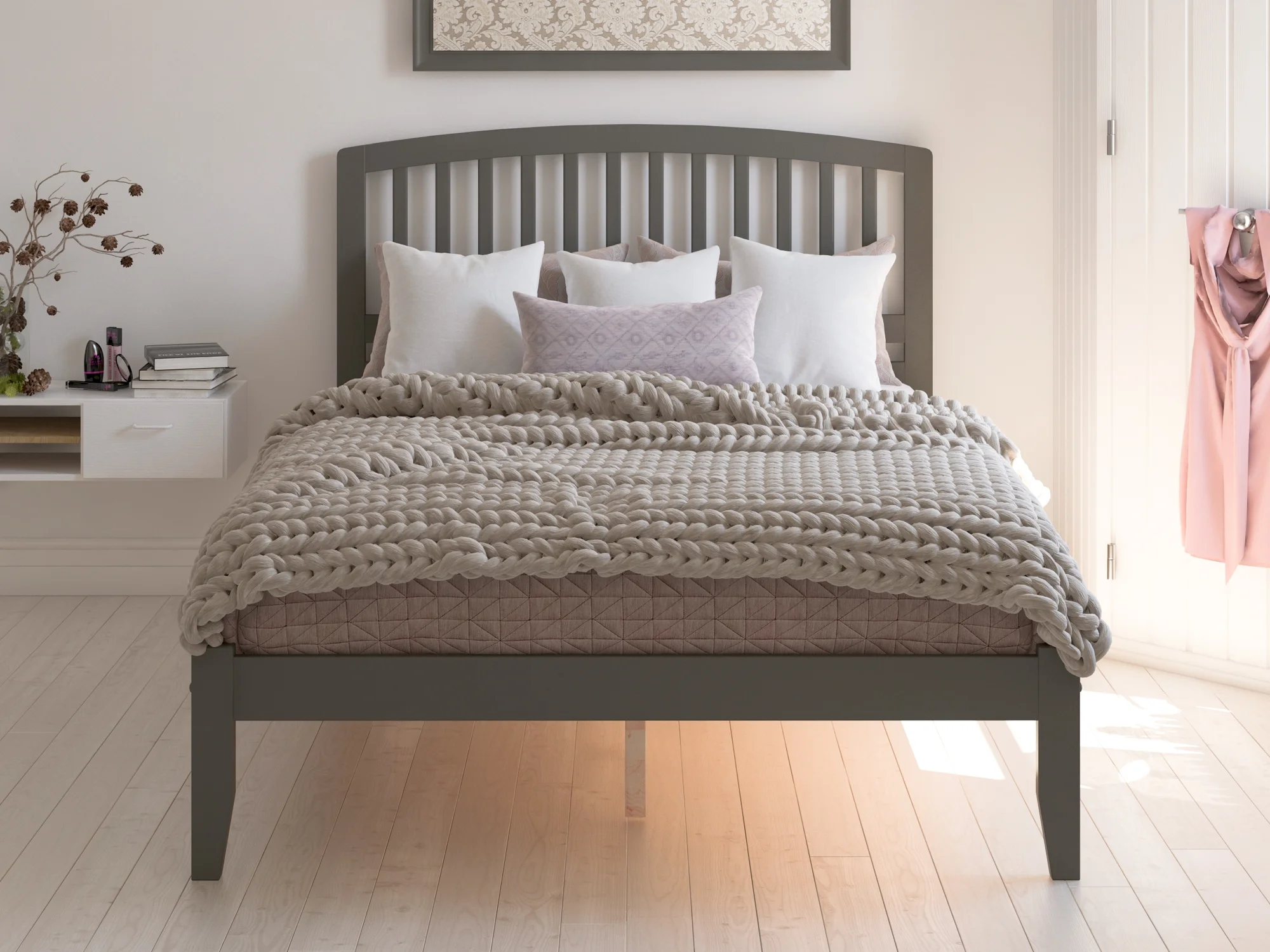 Richmond King Platform Bed with Open Foot Board in Grey